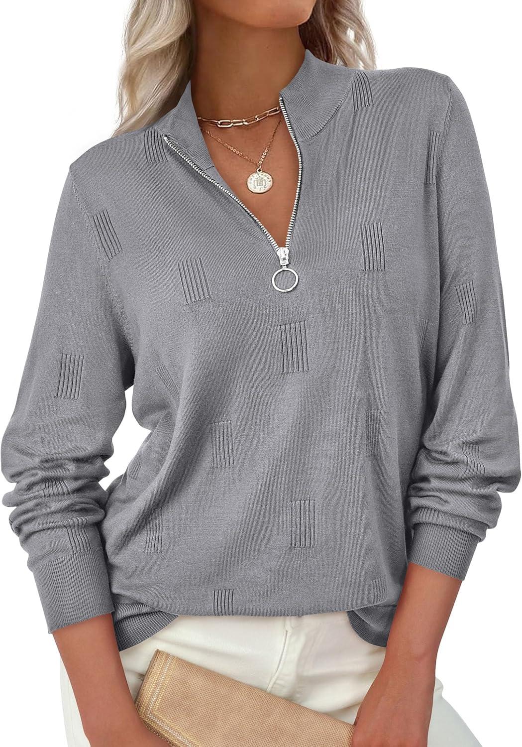 imagePRETTYGARDEN Womens Sweaters Quarter Zip Knit Long Sleeve Business Casual Pullover Tops 2025 Fall Fashion Work OutfitsGrey