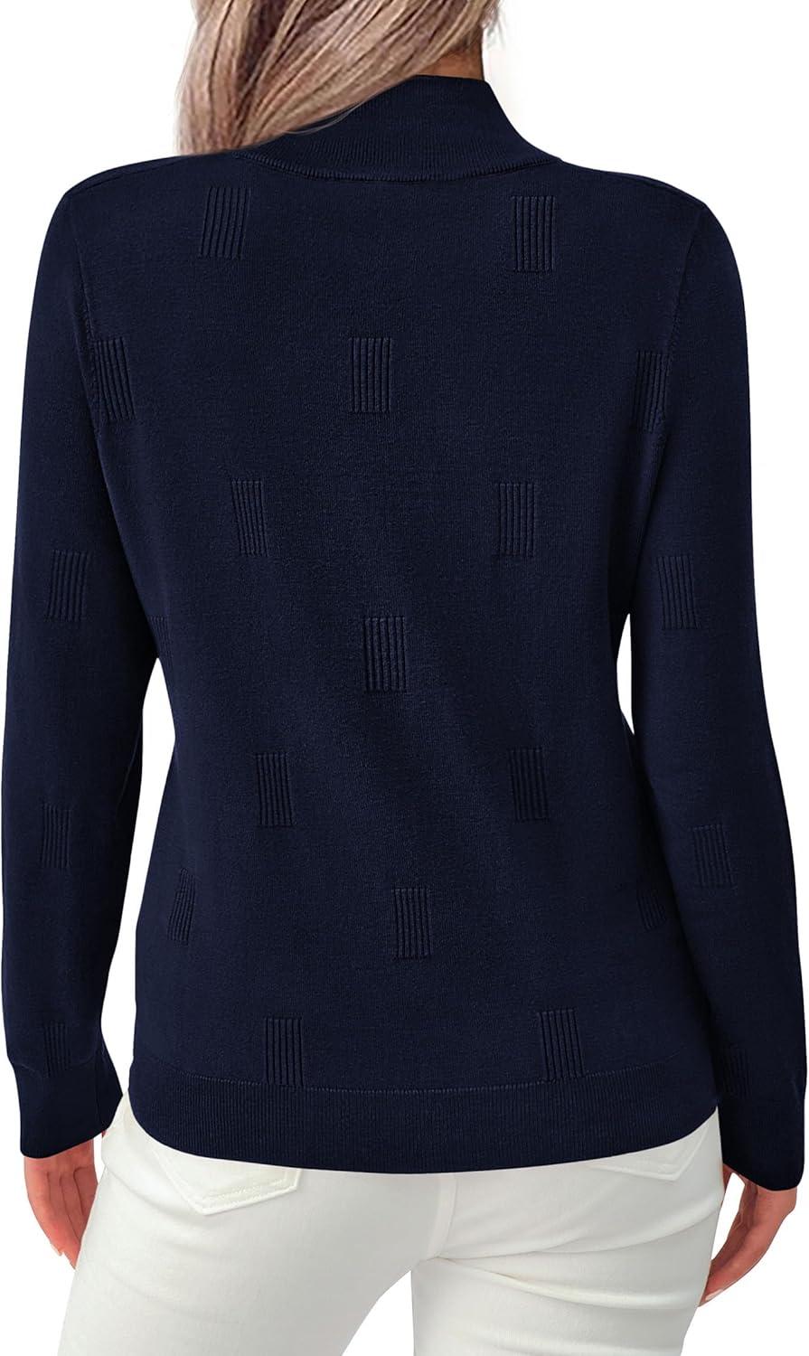 imagePRETTYGARDEN Womens Sweaters Quarter Zip Knit Long Sleeve Business Casual Pullover Tops 2025 Fall Fashion Work OutfitsNavy Blue