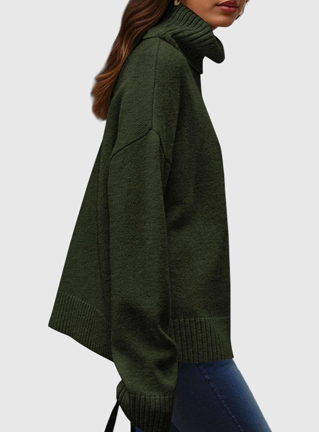 imagePRETTYGARDEN Womens Turtleneck Long Sleeve Sweater 2025 Fall Trendy Loose Fit Casual Tops Chunky Knit Pullover SweatersArmy Green