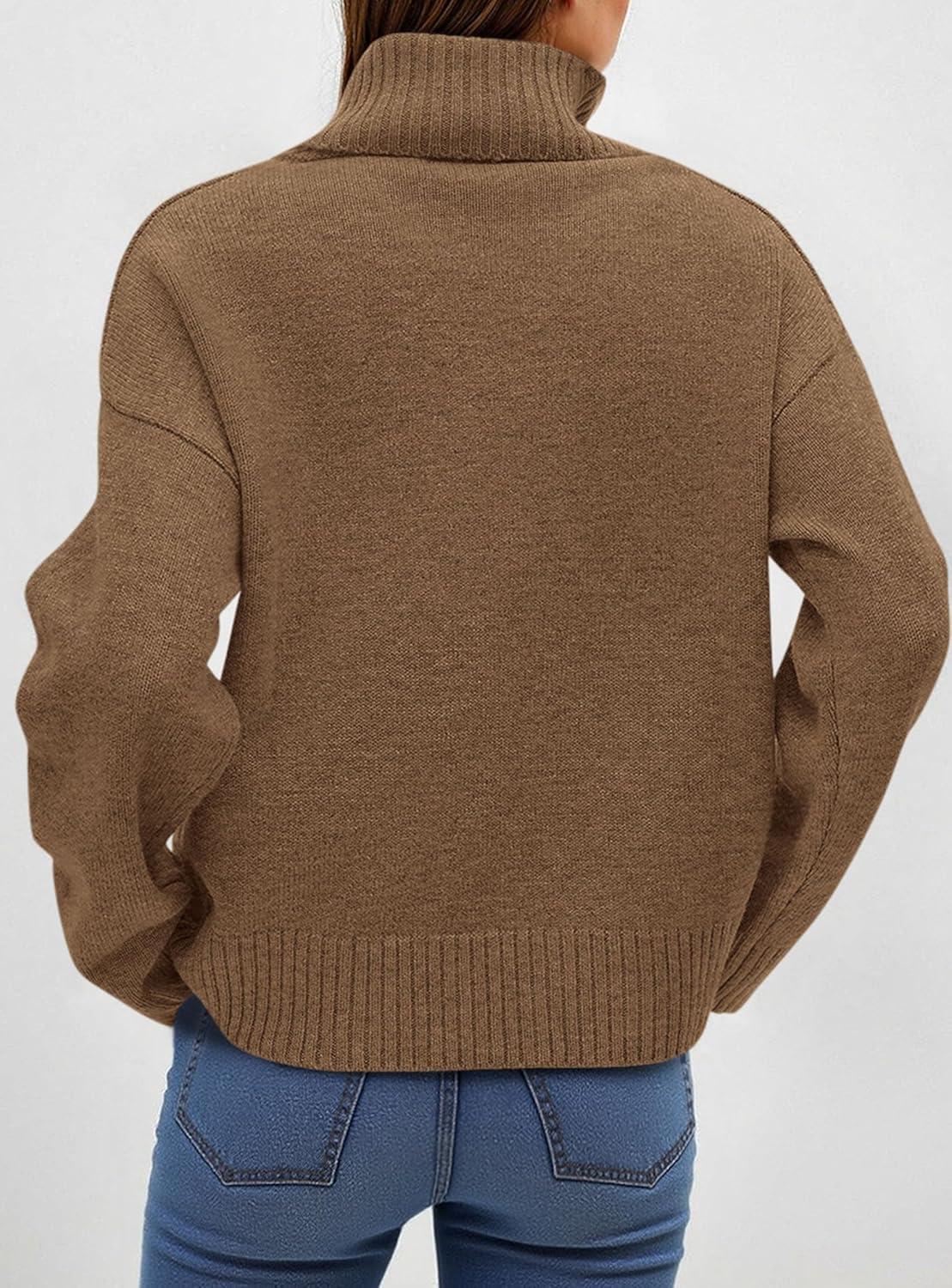 imagePRETTYGARDEN Womens Turtleneck Long Sleeve Sweater 2025 Fall Trendy Loose Fit Casual Tops Chunky Knit Pullover SweatersLight Brown