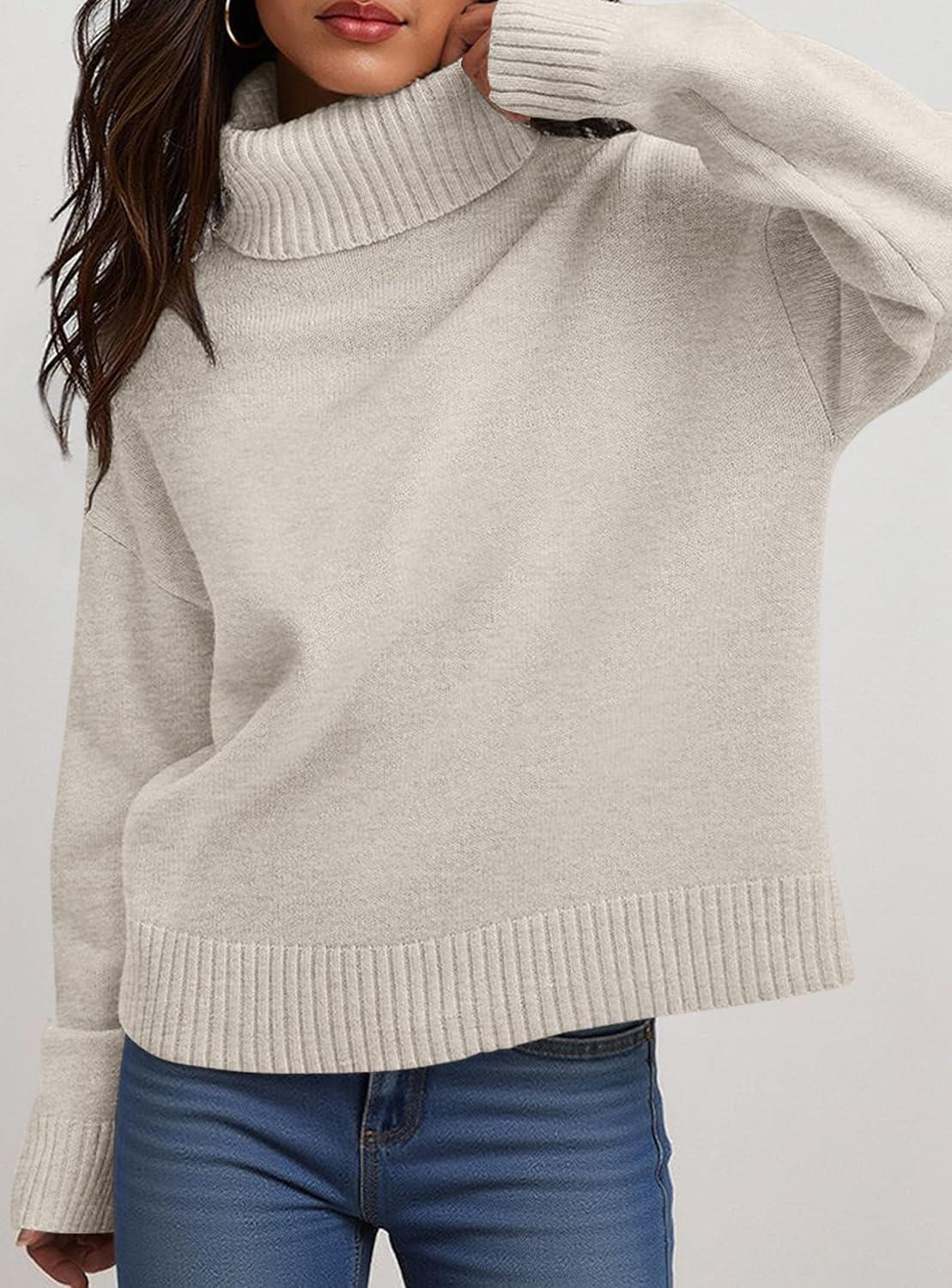 imagePRETTYGARDEN Womens Turtleneck Long Sleeve Sweater 2025 Fall Trendy Loose Fit Casual Tops Chunky Knit Pullover SweatersLight Grey