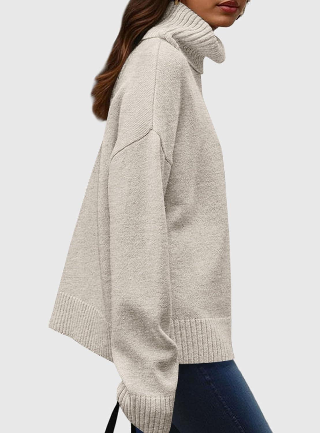 imagePRETTYGARDEN Womens Turtleneck Long Sleeve Sweater 2025 Fall Trendy Loose Fit Casual Tops Chunky Knit Pullover SweatersLight Grey