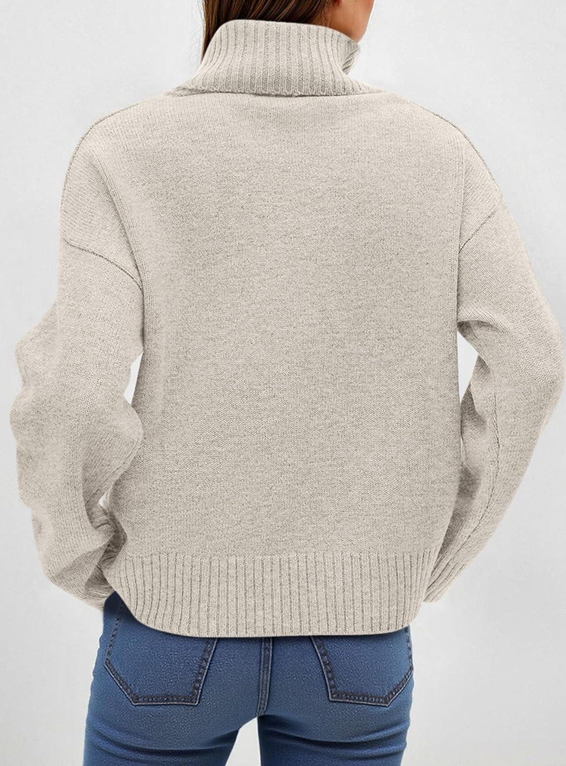 imagePRETTYGARDEN Womens Turtleneck Long Sleeve Sweater 2025 Fall Trendy Loose Fit Casual Tops Chunky Knit Pullover SweatersLight Grey