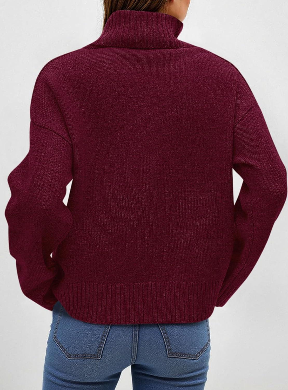 imagePRETTYGARDEN Womens Turtleneck Long Sleeve Sweater 2025 Fall Trendy Loose Fit Casual Tops Chunky Knit Pullover SweatersWine Red