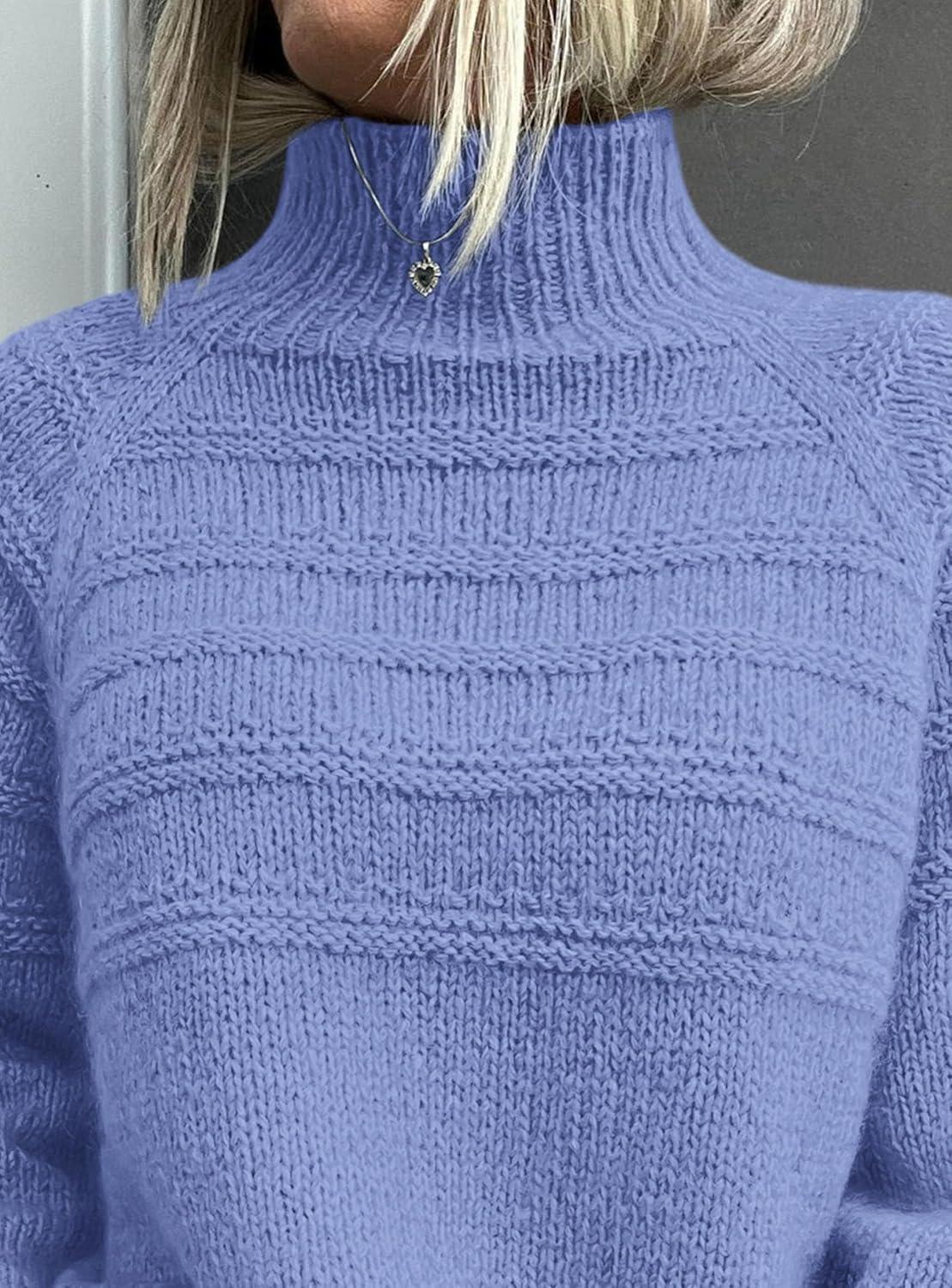 imagePRETTYGARDEN Womens Turtleneck Sweaters 2025 Fall Chunky Knit Pullover Long Sleeve Jumper Tops Trendy Winter ClothesBlue