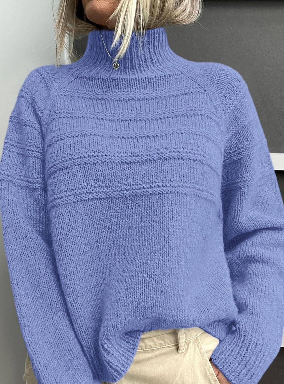 imagePRETTYGARDEN Womens Turtleneck Sweaters 2025 Fall Chunky Knit Pullover Long Sleeve Jumper Tops Trendy Winter ClothesBlue