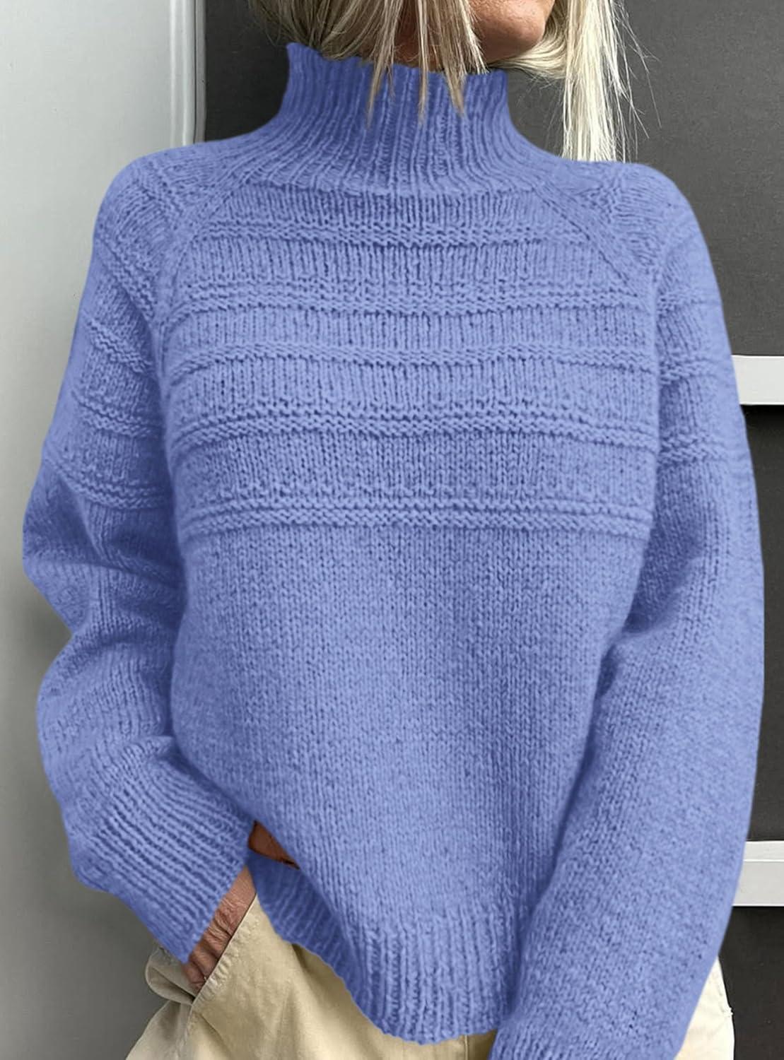 imagePRETTYGARDEN Womens Turtleneck Sweaters 2025 Fall Chunky Knit Pullover Long Sleeve Jumper Tops Trendy Winter ClothesBlue