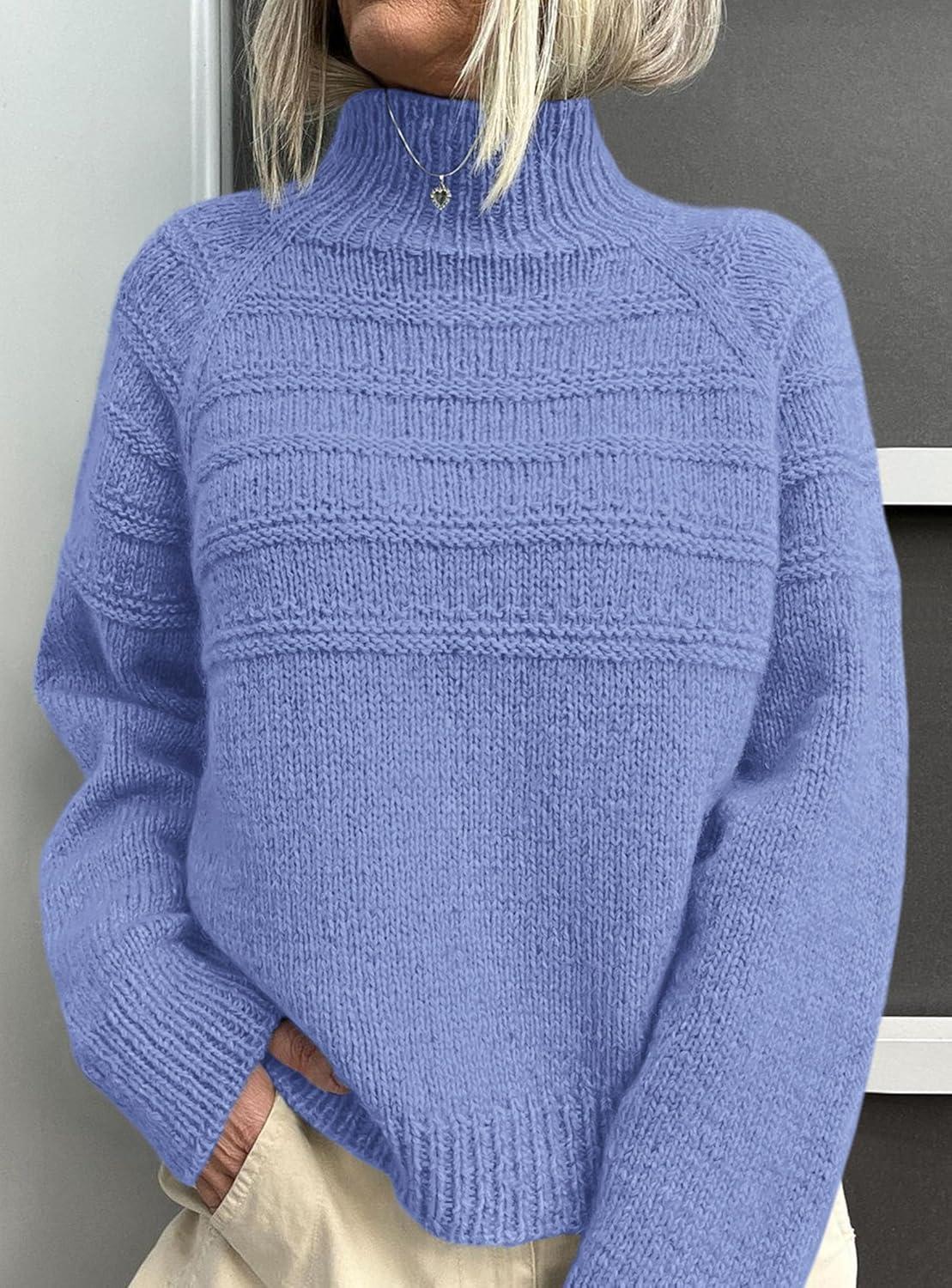 imagePRETTYGARDEN Womens Turtleneck Sweaters 2025 Fall Chunky Knit Pullover Long Sleeve Jumper Tops Trendy Winter ClothesBlue