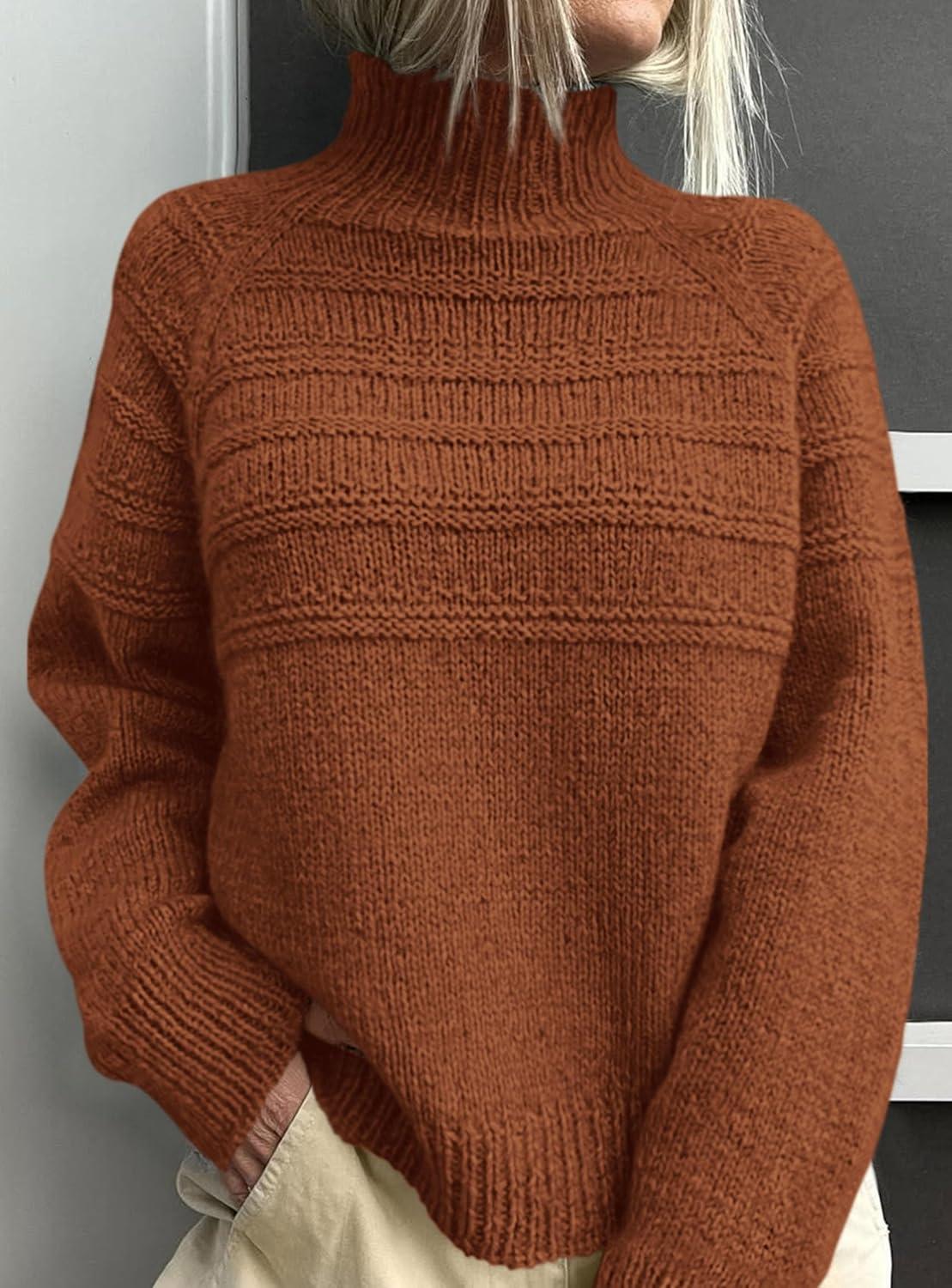 imagePRETTYGARDEN Womens Turtleneck Sweaters 2025 Fall Chunky Knit Pullover Long Sleeve Jumper Tops Trendy Winter ClothesCaramel