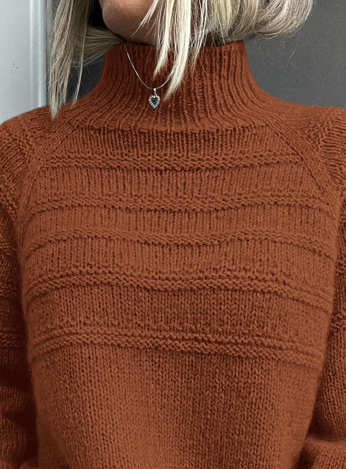 imagePRETTYGARDEN Womens Turtleneck Sweaters 2025 Fall Chunky Knit Pullover Long Sleeve Jumper Tops Trendy Winter ClothesCaramel