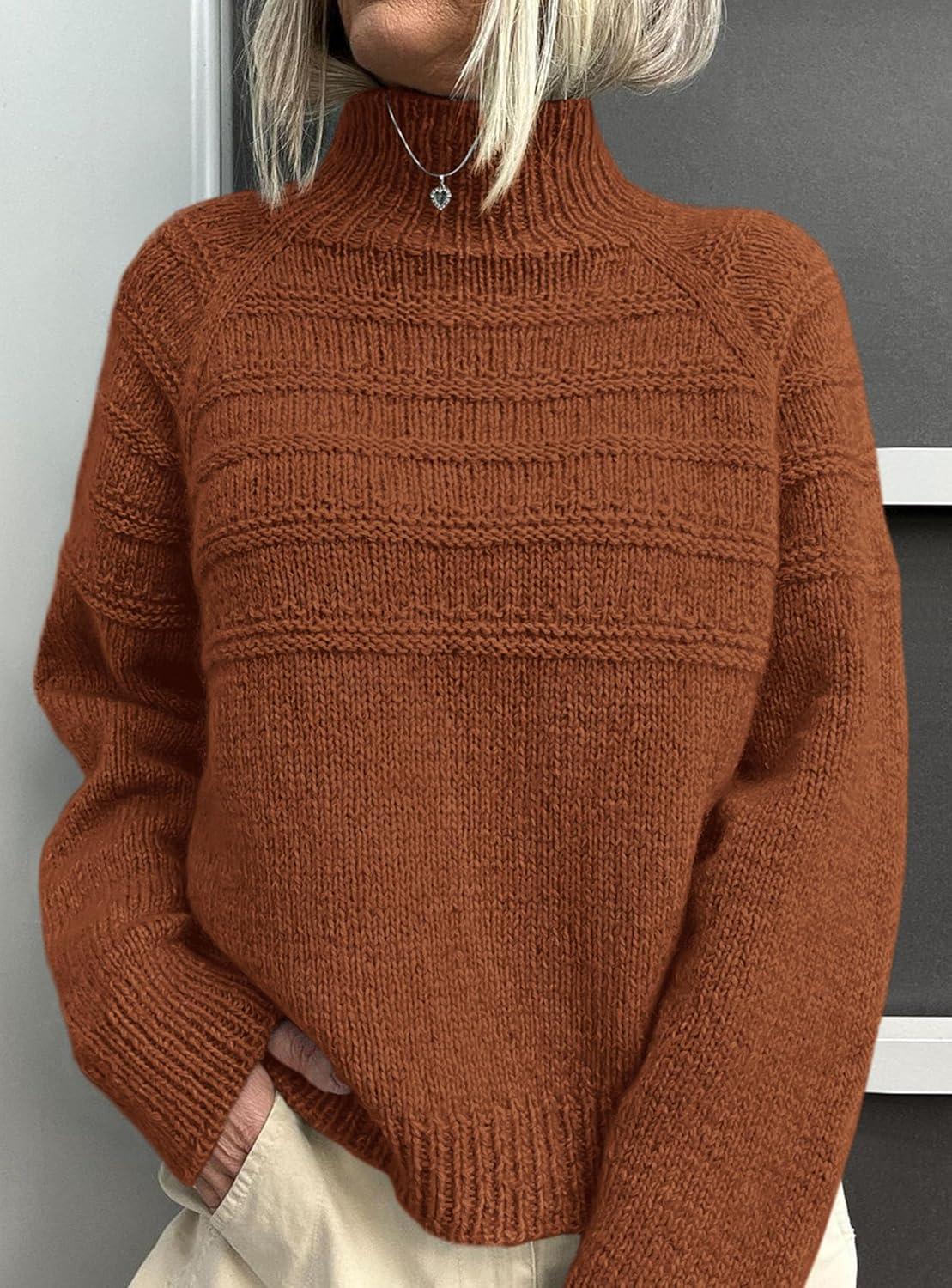 imagePRETTYGARDEN Womens Turtleneck Sweaters 2025 Fall Chunky Knit Pullover Long Sleeve Jumper Tops Trendy Winter ClothesCaramel