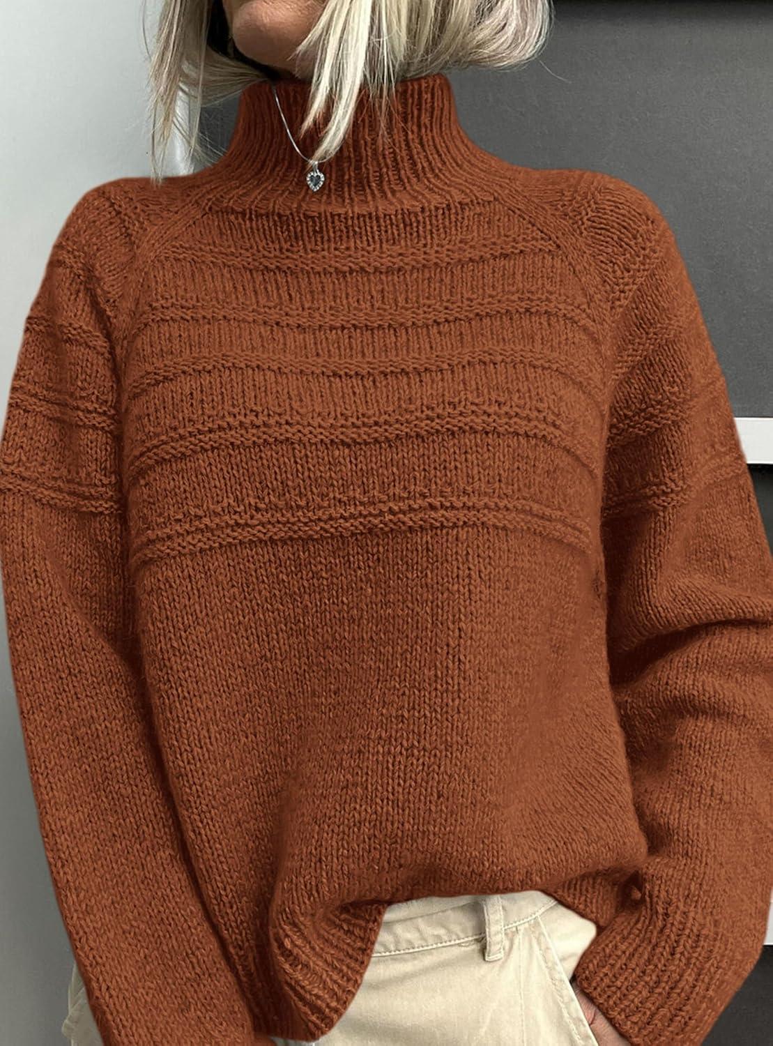 imagePRETTYGARDEN Womens Turtleneck Sweaters 2025 Fall Chunky Knit Pullover Long Sleeve Jumper Tops Trendy Winter ClothesCaramel