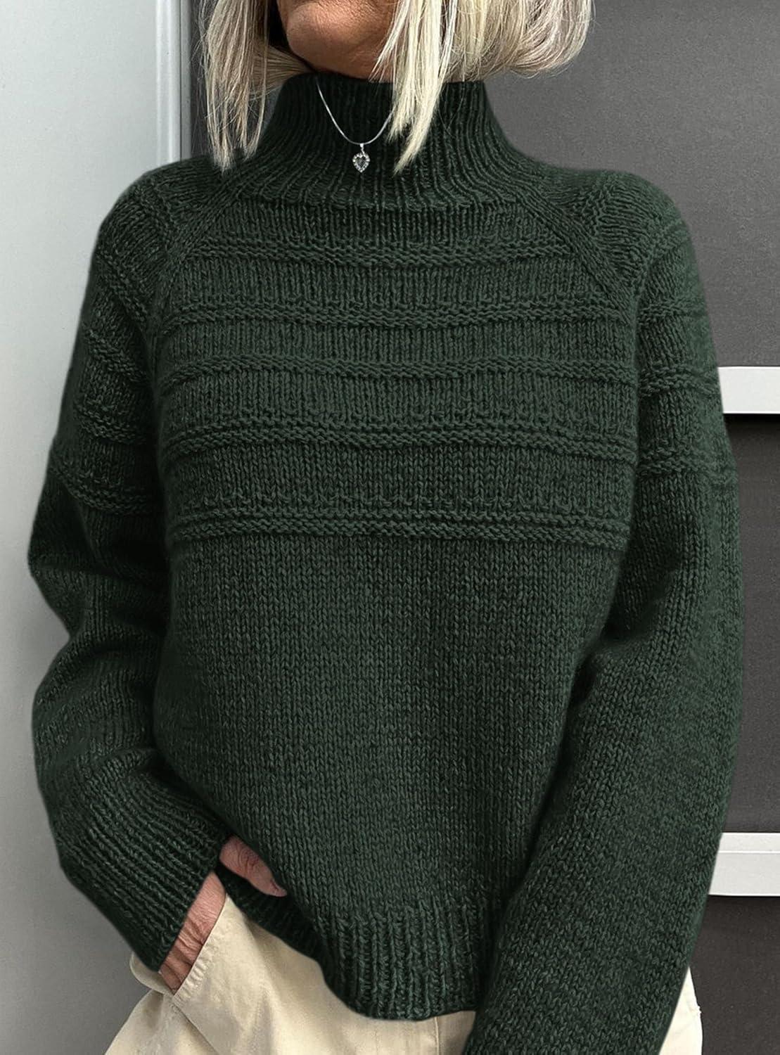 imagePRETTYGARDEN Womens Turtleneck Sweaters 2025 Fall Chunky Knit Pullover Long Sleeve Jumper Tops Trendy Winter ClothesDark Green