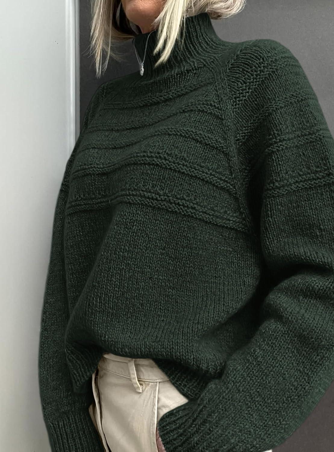 imagePRETTYGARDEN Womens Turtleneck Sweaters 2025 Fall Chunky Knit Pullover Long Sleeve Jumper Tops Trendy Winter ClothesDark Green