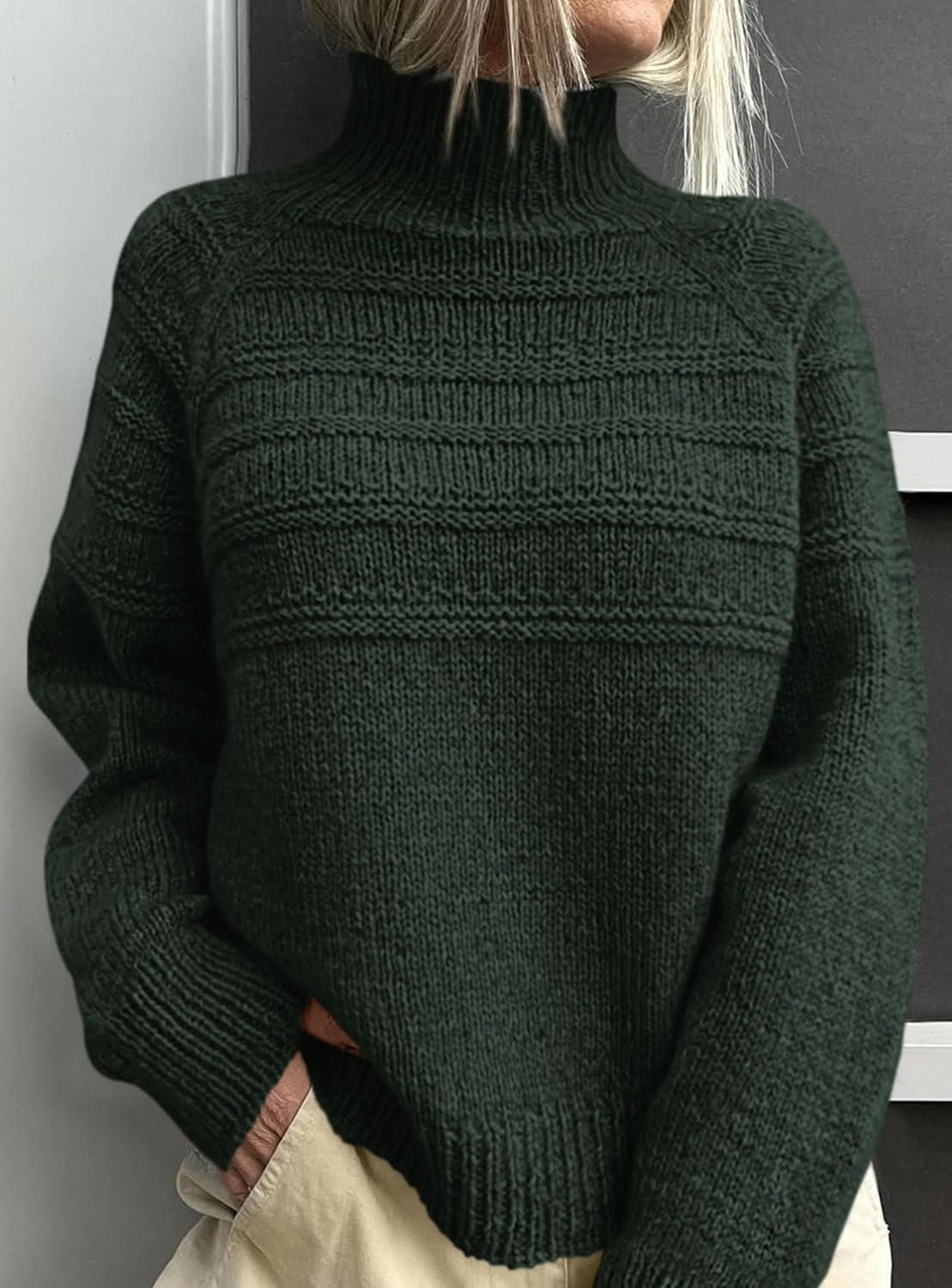 imagePRETTYGARDEN Womens Turtleneck Sweaters 2025 Fall Chunky Knit Pullover Long Sleeve Jumper Tops Trendy Winter ClothesDark Green