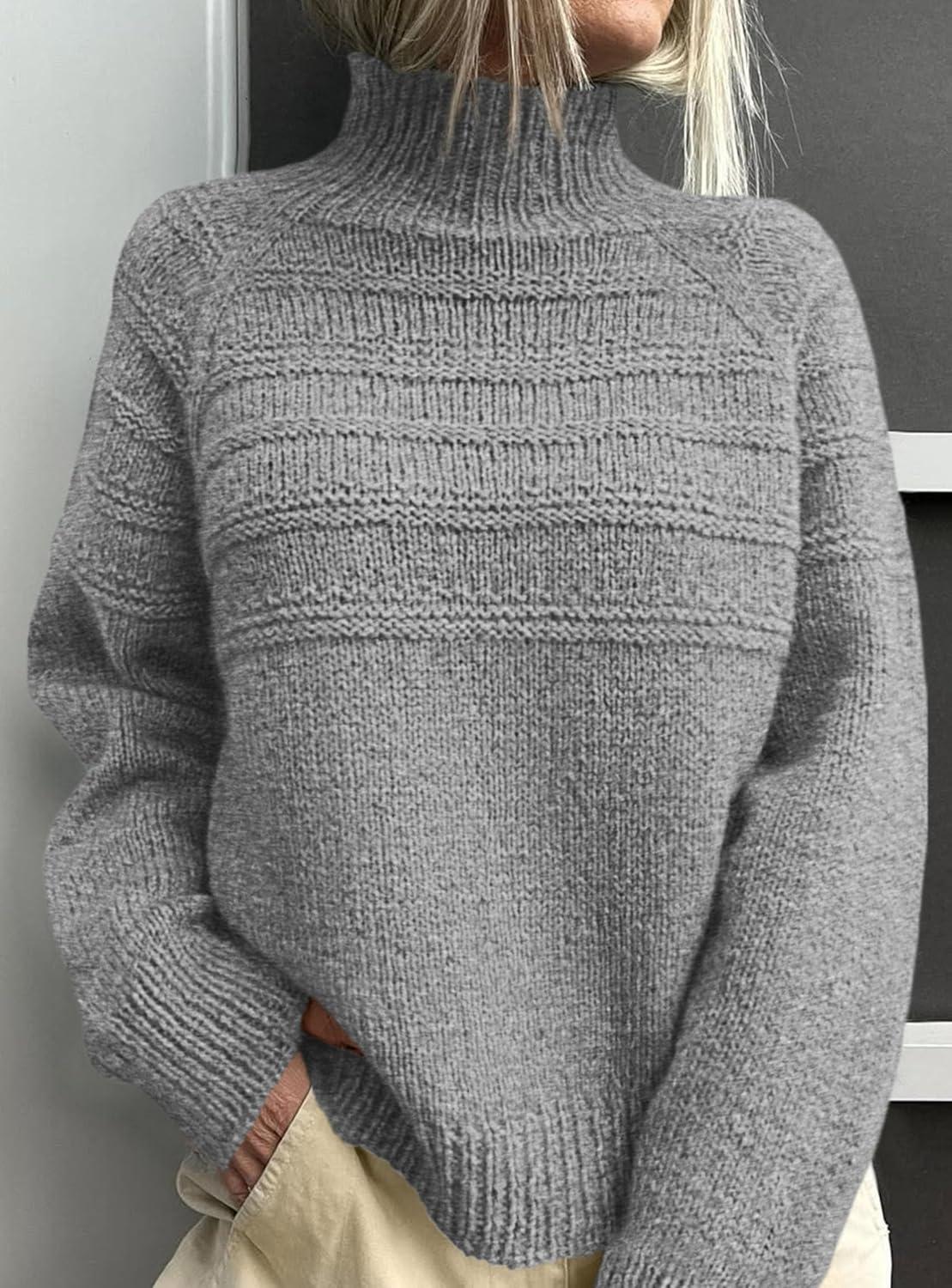 imagePRETTYGARDEN Womens Turtleneck Sweaters 2025 Fall Chunky Knit Pullover Long Sleeve Jumper Tops Trendy Winter ClothesGrey