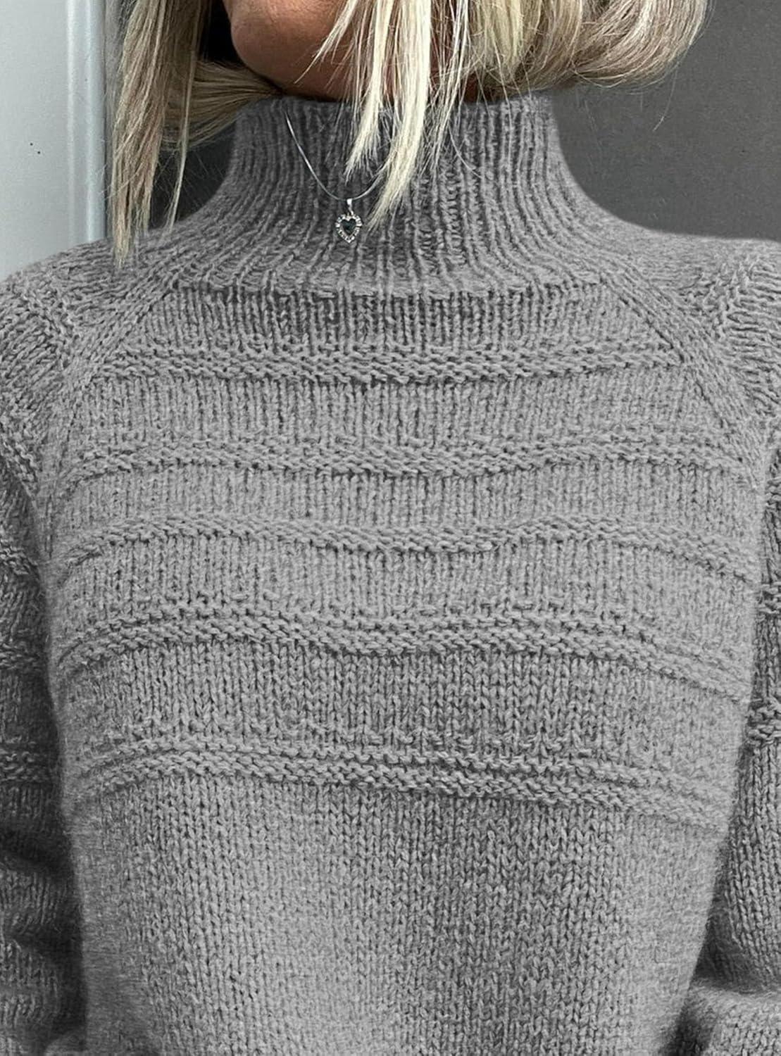 imagePRETTYGARDEN Womens Turtleneck Sweaters 2025 Fall Chunky Knit Pullover Long Sleeve Jumper Tops Trendy Winter ClothesGrey