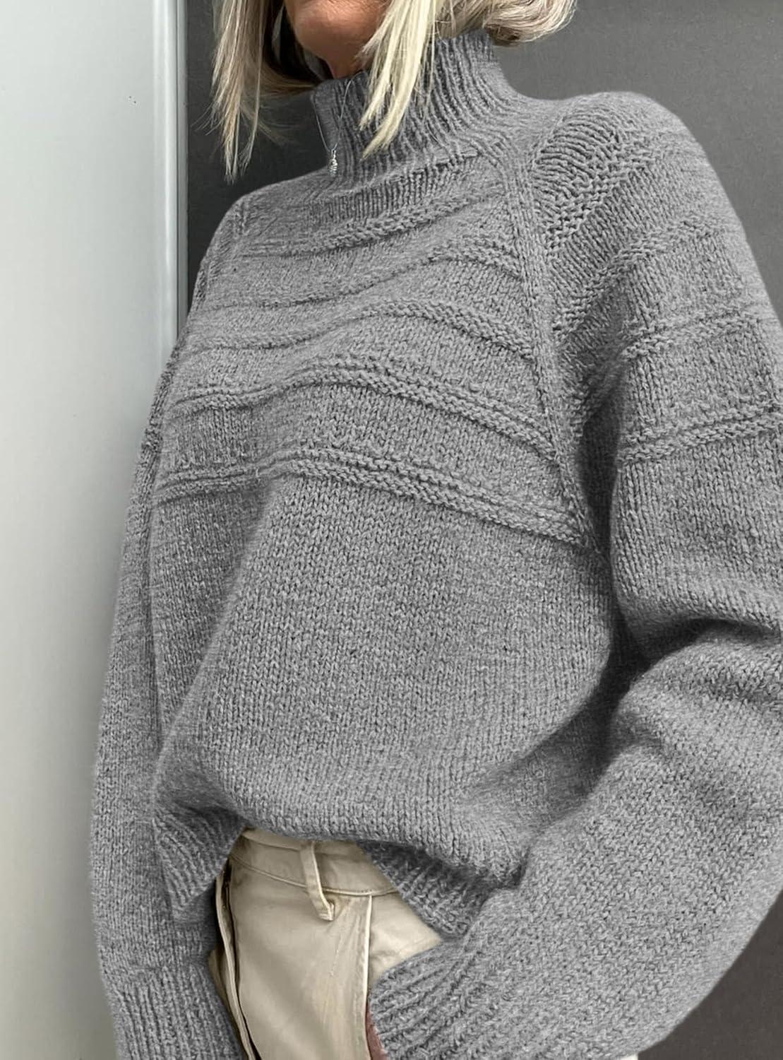 imagePRETTYGARDEN Womens Turtleneck Sweaters 2025 Fall Chunky Knit Pullover Long Sleeve Jumper Tops Trendy Winter ClothesGrey
