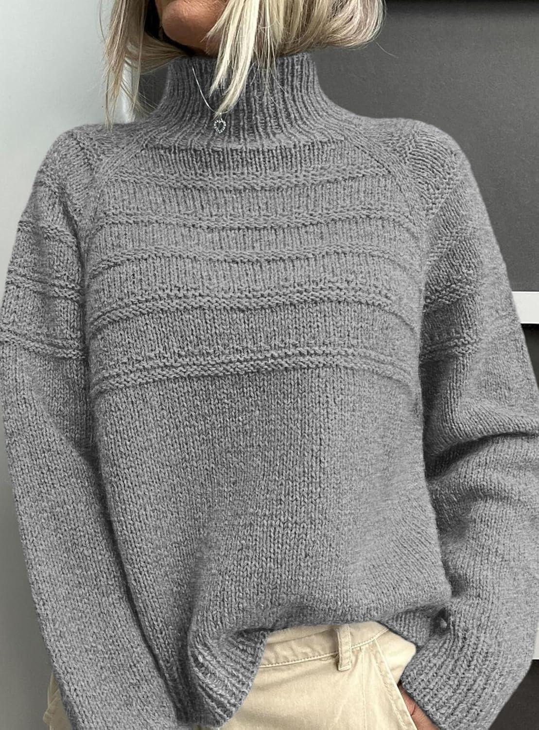 imagePRETTYGARDEN Womens Turtleneck Sweaters 2025 Fall Chunky Knit Pullover Long Sleeve Jumper Tops Trendy Winter ClothesGrey
