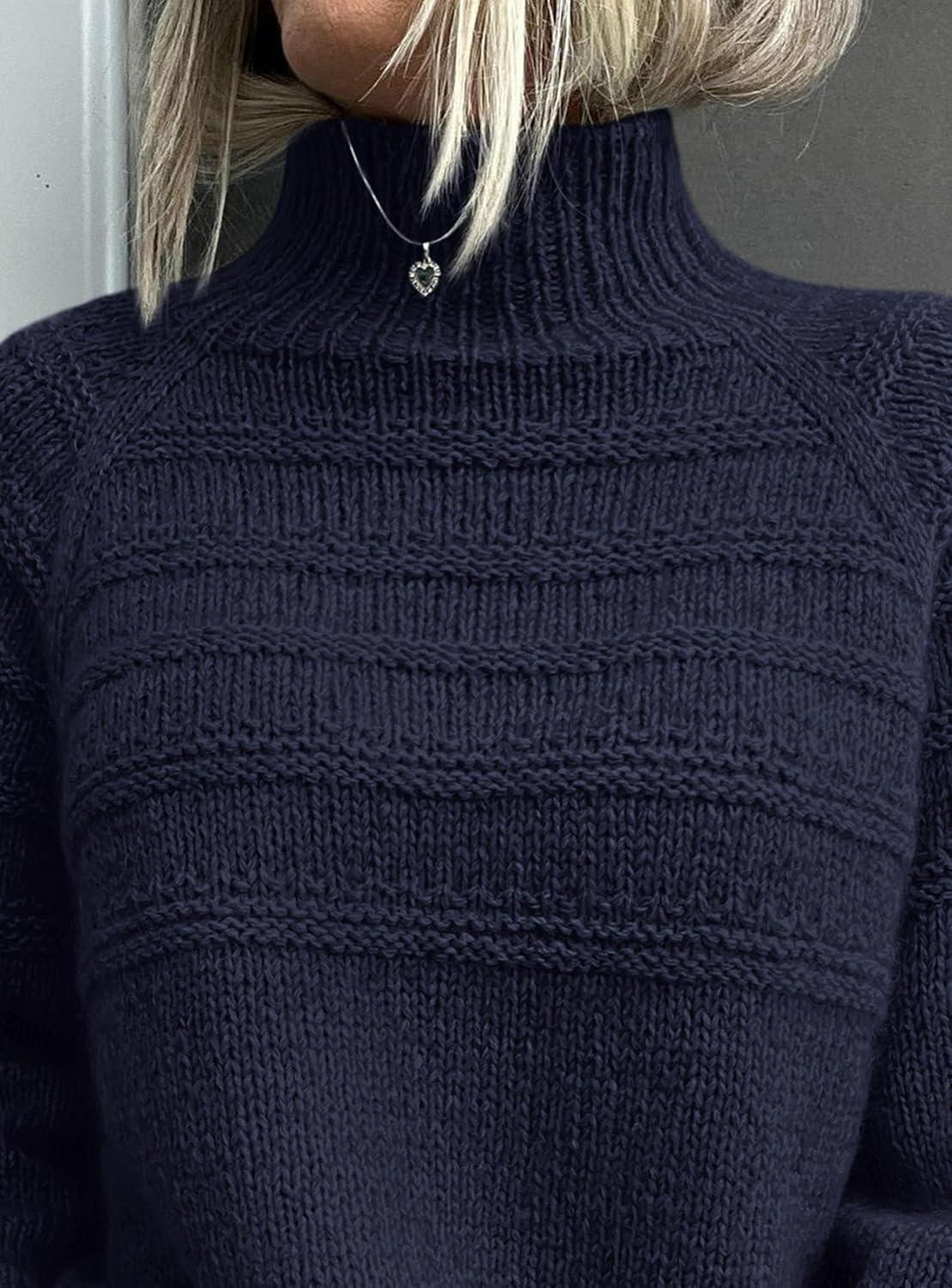 imagePRETTYGARDEN Womens Turtleneck Sweaters 2025 Fall Chunky Knit Pullover Long Sleeve Jumper Tops Trendy Winter ClothesNavy Blue