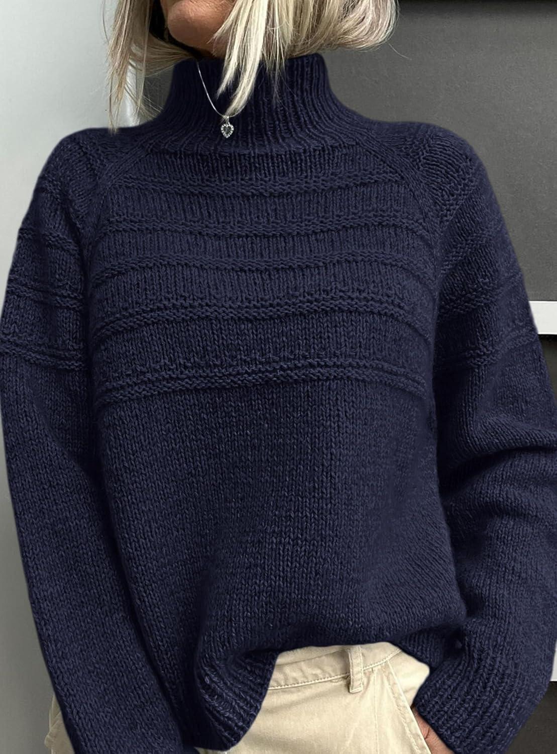 imagePRETTYGARDEN Womens Turtleneck Sweaters 2025 Fall Chunky Knit Pullover Long Sleeve Jumper Tops Trendy Winter ClothesNavy Blue