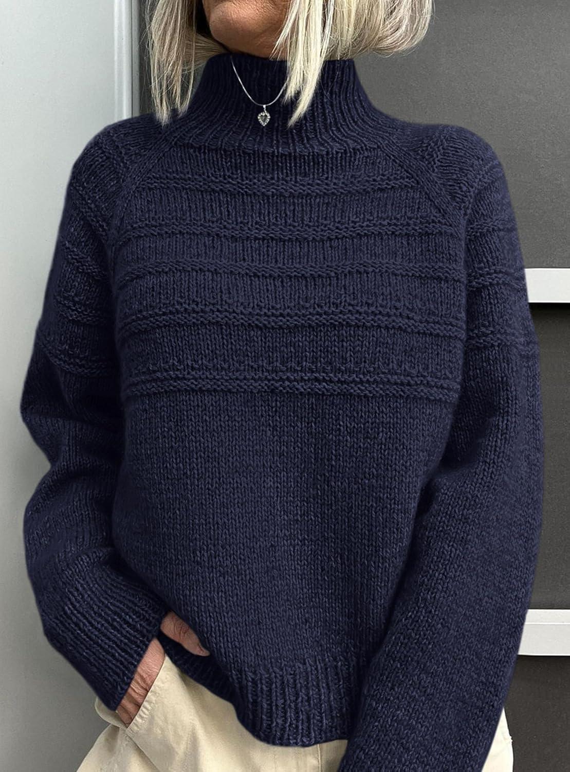imagePRETTYGARDEN Womens Turtleneck Sweaters 2025 Fall Chunky Knit Pullover Long Sleeve Jumper Tops Trendy Winter ClothesNavy Blue