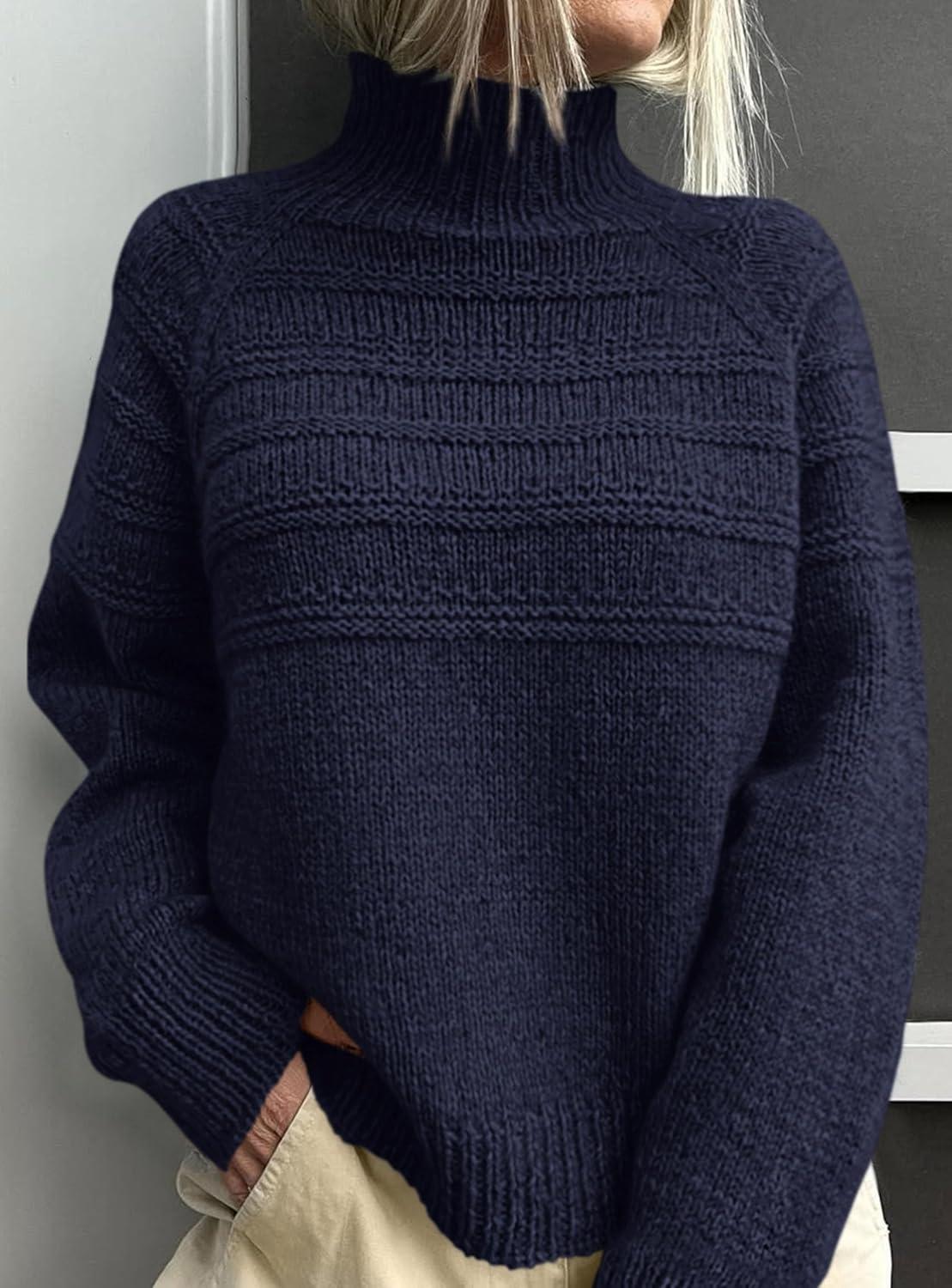 imagePRETTYGARDEN Womens Turtleneck Sweaters 2025 Fall Chunky Knit Pullover Long Sleeve Jumper Tops Trendy Winter ClothesNavy Blue