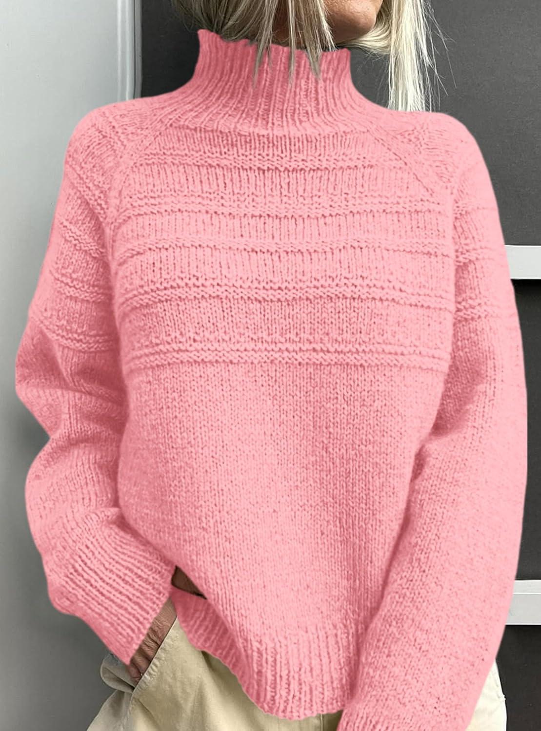 imagePRETTYGARDEN Womens Turtleneck Sweaters 2025 Fall Chunky Knit Pullover Long Sleeve Jumper Tops Trendy Winter ClothesPink