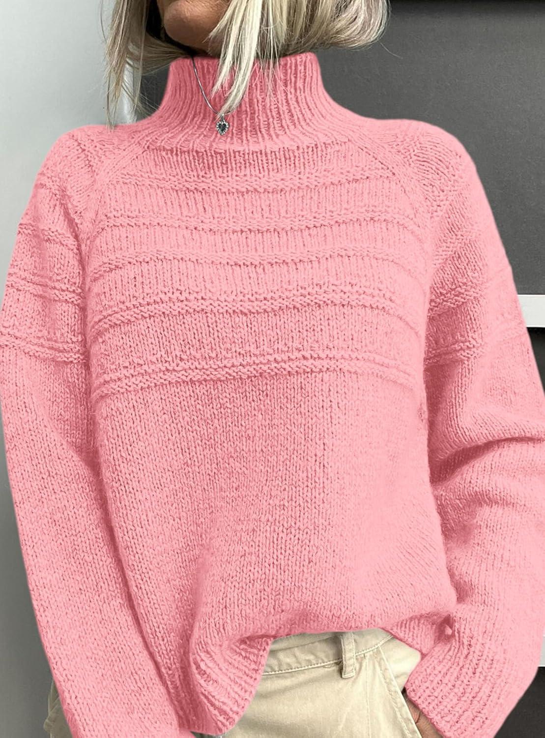 imagePRETTYGARDEN Womens Turtleneck Sweaters 2025 Fall Chunky Knit Pullover Long Sleeve Jumper Tops Trendy Winter ClothesPink