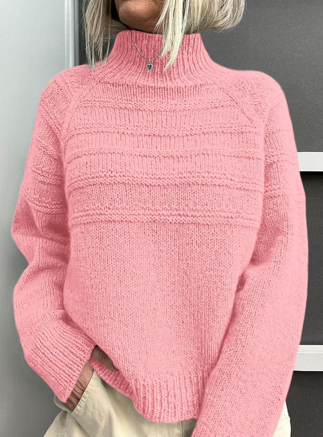 imagePRETTYGARDEN Womens Turtleneck Sweaters 2025 Fall Chunky Knit Pullover Long Sleeve Jumper Tops Trendy Winter ClothesPink
