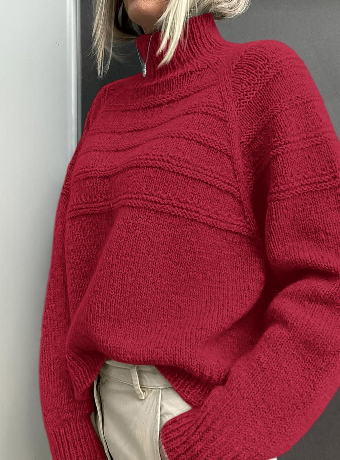 imagePRETTYGARDEN Womens Turtleneck Sweaters 2025 Fall Chunky Knit Pullover Long Sleeve Jumper Tops Trendy Winter ClothesRed