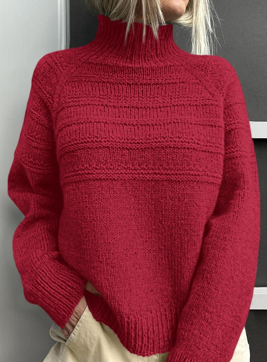 imagePRETTYGARDEN Womens Turtleneck Sweaters 2025 Fall Chunky Knit Pullover Long Sleeve Jumper Tops Trendy Winter ClothesRed