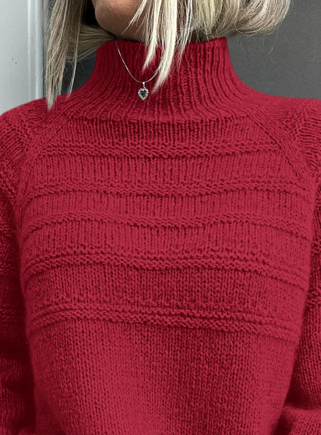 imagePRETTYGARDEN Womens Turtleneck Sweaters 2025 Fall Chunky Knit Pullover Long Sleeve Jumper Tops Trendy Winter ClothesRed