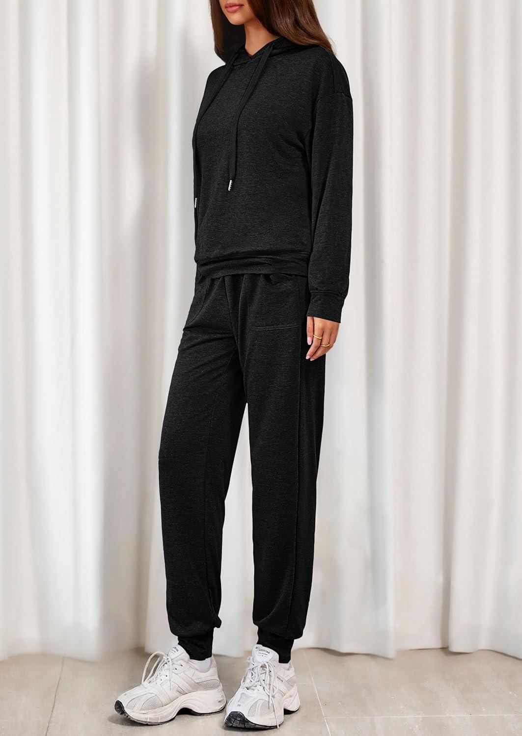 imagePRETTYGARDEN Womens Two Piece Outfits Sweatsuits Lounge Sets Hoodies Sweatshirt Joggers Sweatpants 2025 Fall Fashion ClothesBlack