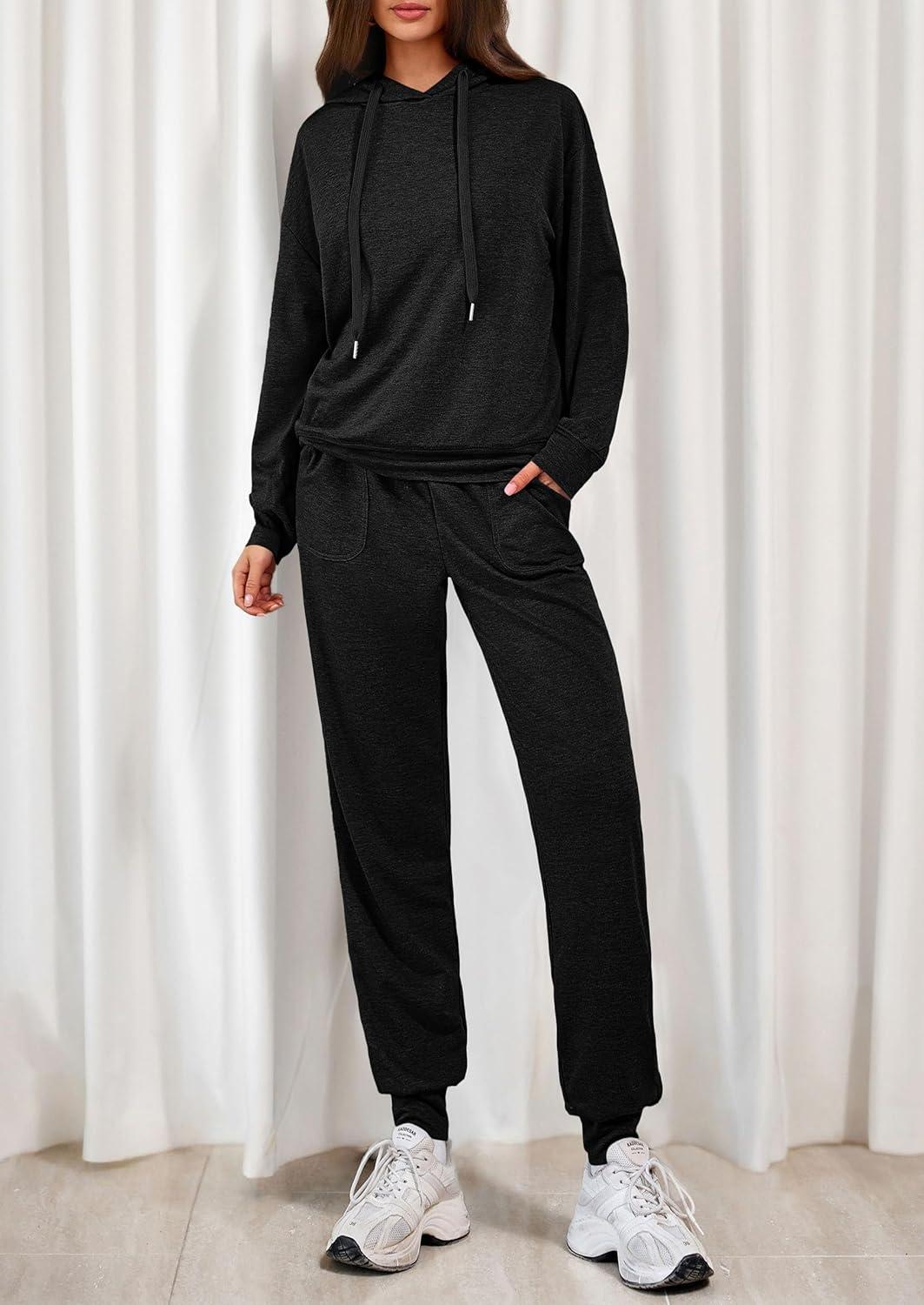 imagePRETTYGARDEN Womens Two Piece Outfits Sweatsuits Lounge Sets Hoodies Sweatshirt Joggers Sweatpants 2025 Fall Fashion ClothesBlack