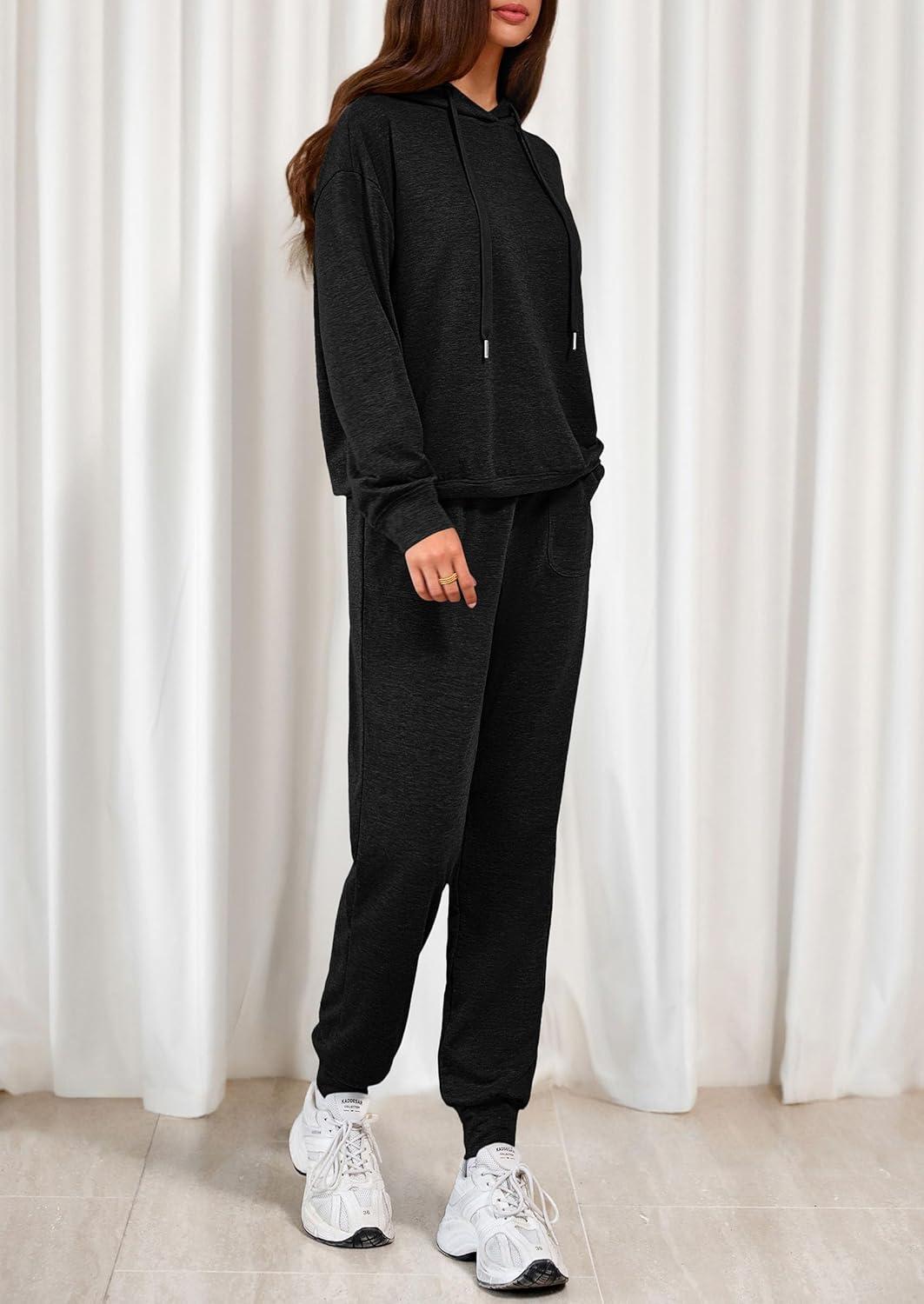 imagePRETTYGARDEN Womens Two Piece Outfits Sweatsuits Lounge Sets Hoodies Sweatshirt Joggers Sweatpants 2025 Fall Fashion ClothesBlack