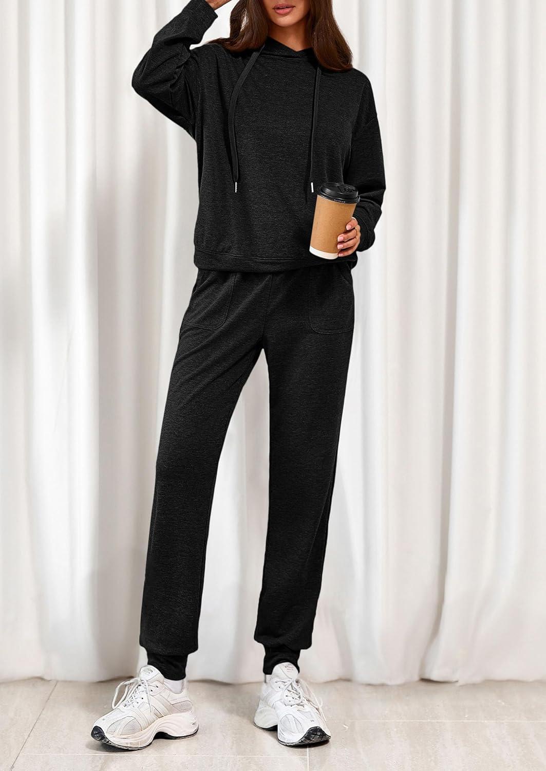 imagePRETTYGARDEN Womens Two Piece Outfits Sweatsuits Lounge Sets Hoodies Sweatshirt Joggers Sweatpants 2025 Fall Fashion ClothesBlack