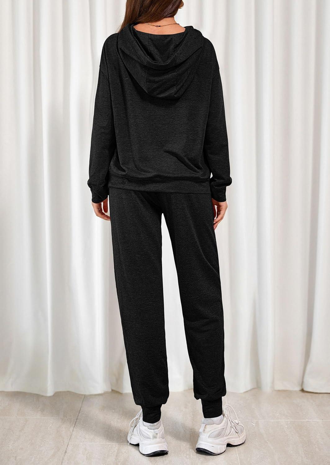 imagePRETTYGARDEN Womens Two Piece Outfits Sweatsuits Lounge Sets Hoodies Sweatshirt Joggers Sweatpants 2025 Fall Fashion ClothesBlack