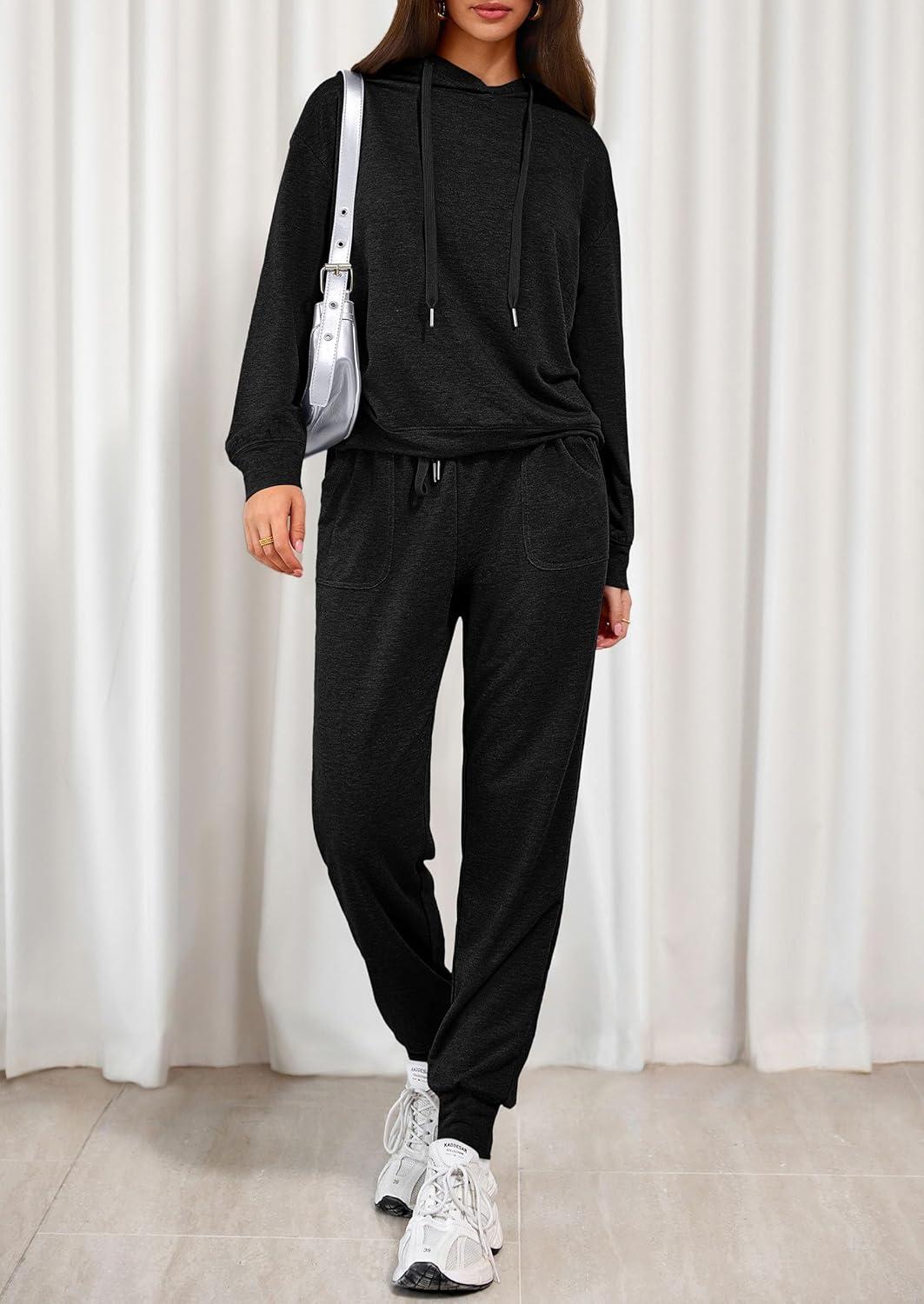 imagePRETTYGARDEN Womens Two Piece Outfits Sweatsuits Lounge Sets Hoodies Sweatshirt Joggers Sweatpants 2025 Fall Fashion ClothesBlack