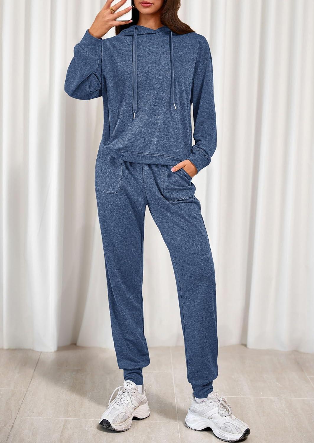 imagePRETTYGARDEN Womens Two Piece Outfits Sweatsuits Lounge Sets Hoodies Sweatshirt Joggers Sweatpants 2025 Fall Fashion ClothesBlue