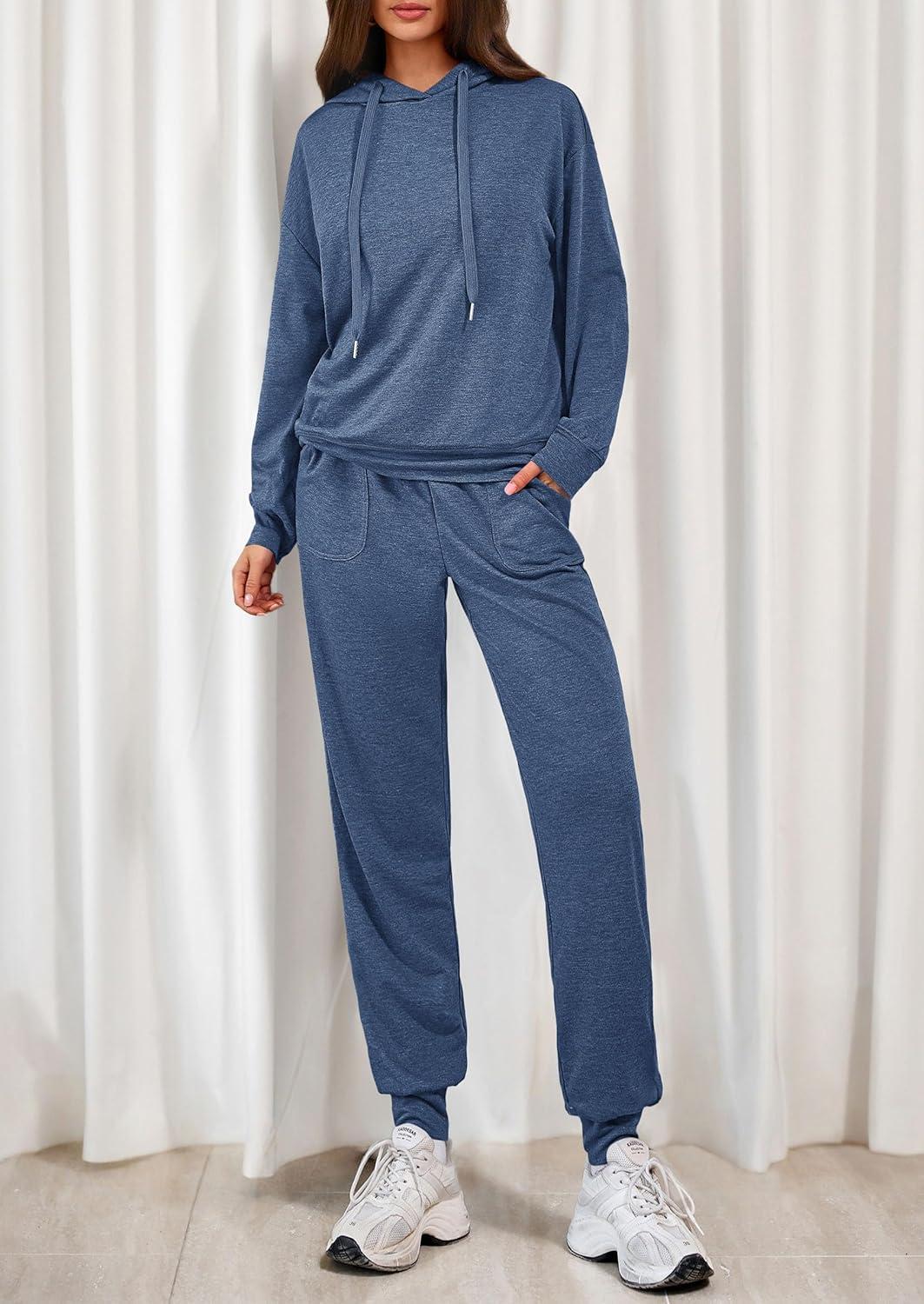 imagePRETTYGARDEN Womens Two Piece Outfits Sweatsuits Lounge Sets Hoodies Sweatshirt Joggers Sweatpants 2025 Fall Fashion ClothesBlue