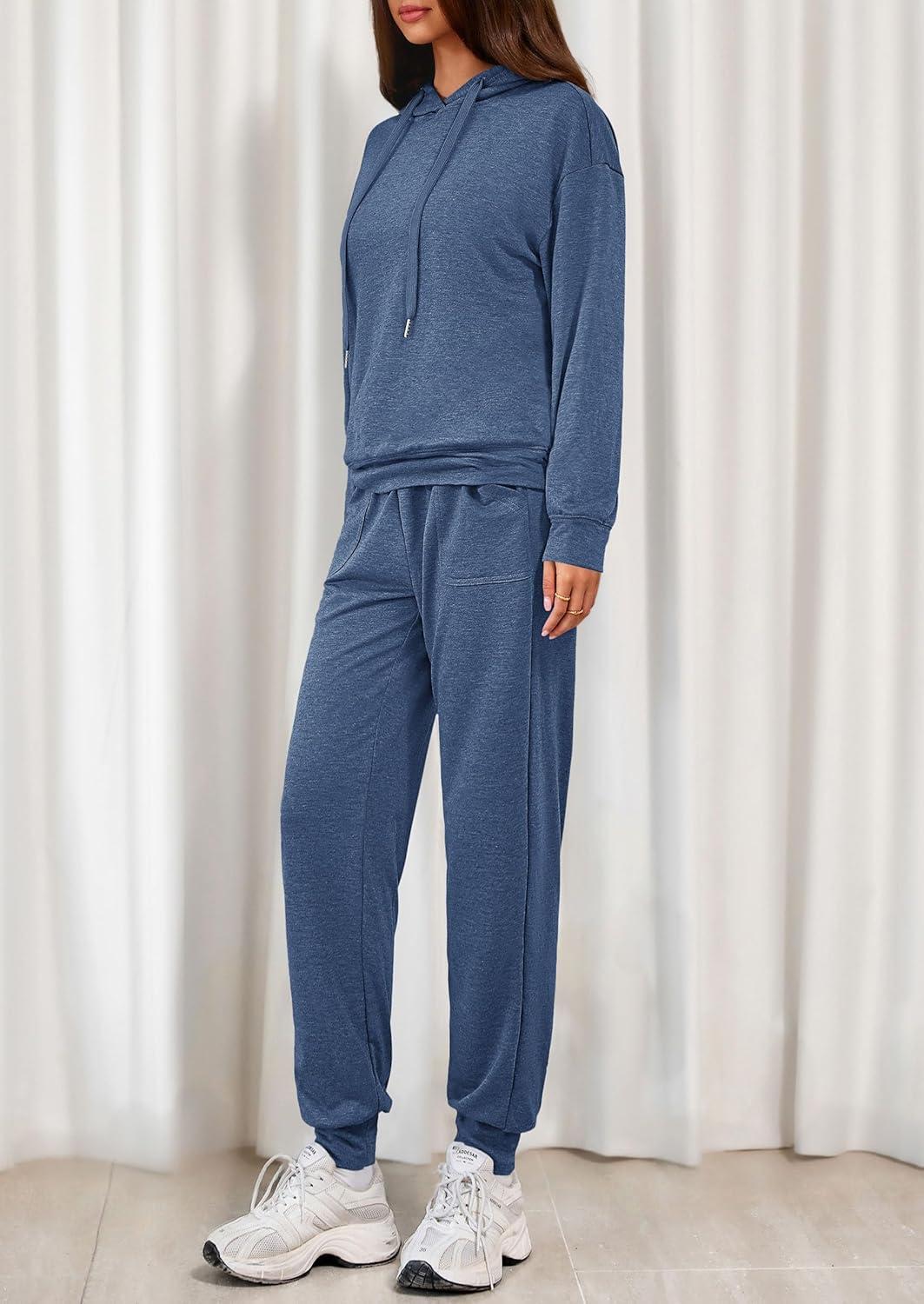 imagePRETTYGARDEN Womens Two Piece Outfits Sweatsuits Lounge Sets Hoodies Sweatshirt Joggers Sweatpants 2025 Fall Fashion ClothesBlue