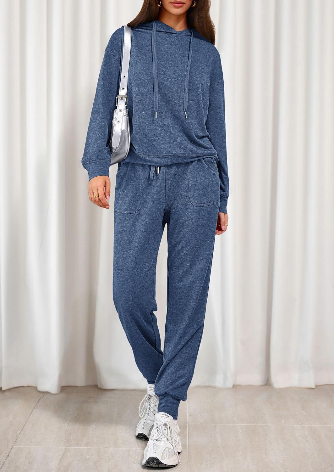 imagePRETTYGARDEN Womens Two Piece Outfits Sweatsuits Lounge Sets Hoodies Sweatshirt Joggers Sweatpants 2025 Fall Fashion ClothesBlue