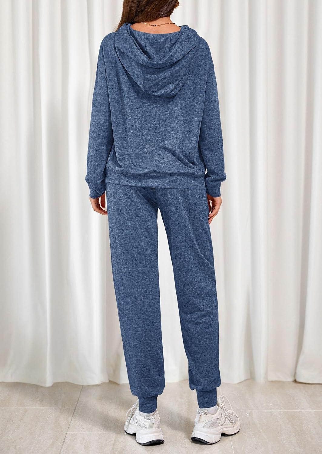 imagePRETTYGARDEN Womens Two Piece Outfits Sweatsuits Lounge Sets Hoodies Sweatshirt Joggers Sweatpants 2025 Fall Fashion ClothesBlue