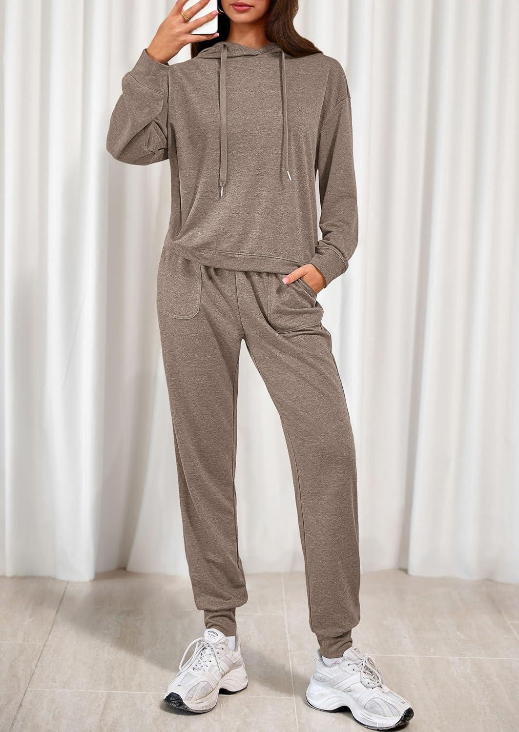 imagePRETTYGARDEN Womens Two Piece Outfits Sweatsuits Lounge Sets Hoodies Sweatshirt Joggers Sweatpants 2025 Fall Fashion ClothesBrown