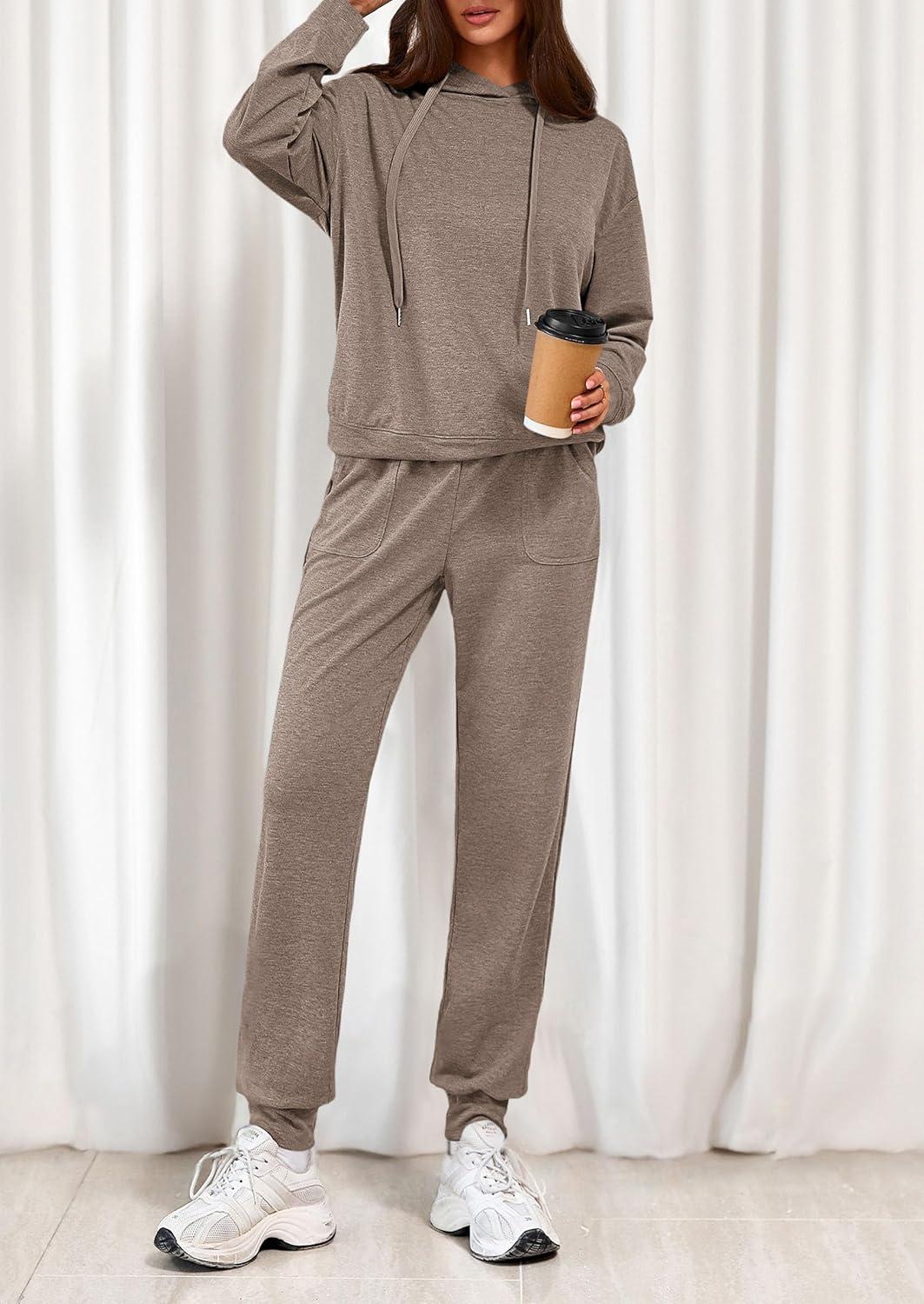 imagePRETTYGARDEN Womens Two Piece Outfits Sweatsuits Lounge Sets Hoodies Sweatshirt Joggers Sweatpants 2025 Fall Fashion ClothesBrown