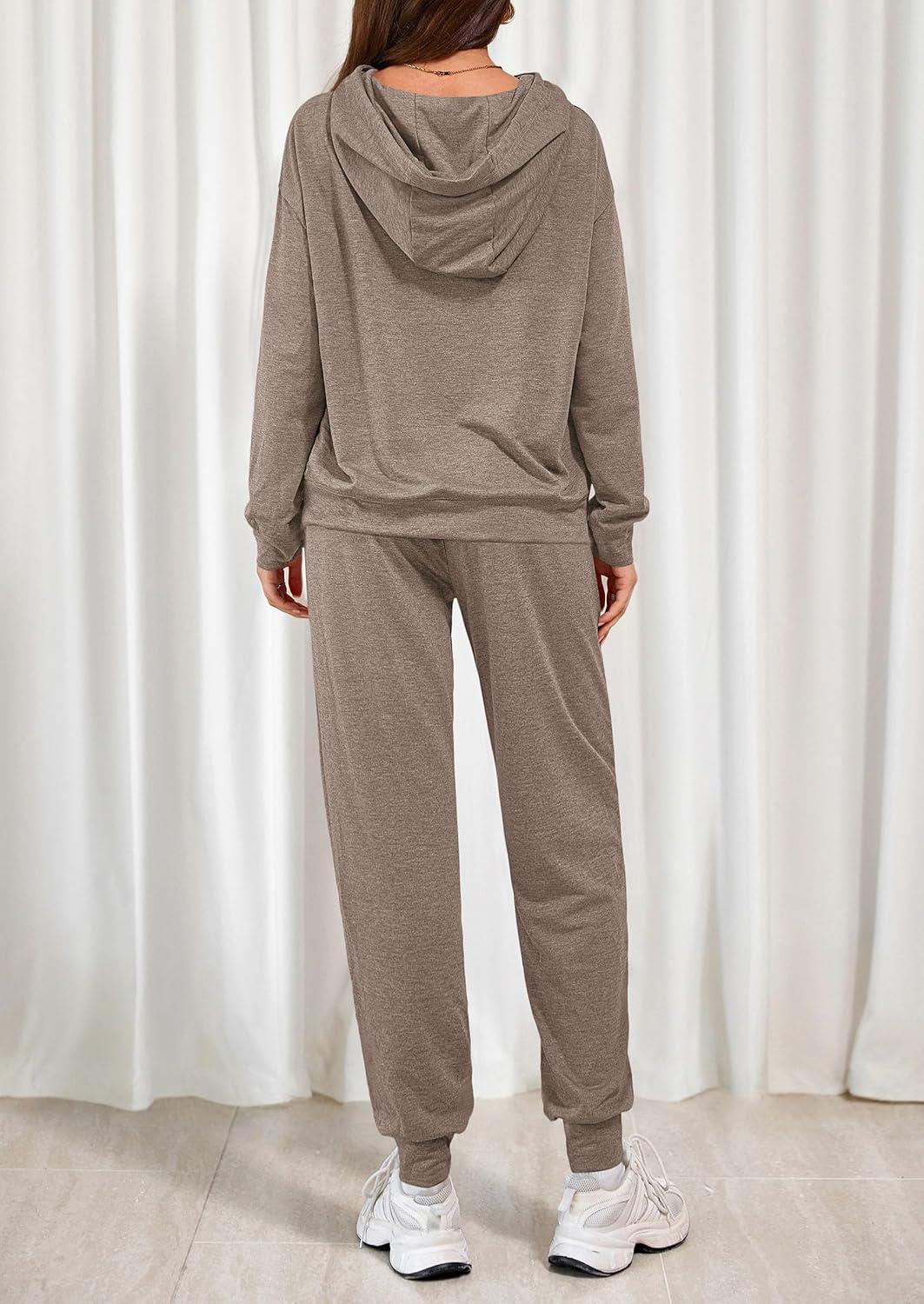 imagePRETTYGARDEN Womens Two Piece Outfits Sweatsuits Lounge Sets Hoodies Sweatshirt Joggers Sweatpants 2025 Fall Fashion ClothesBrown