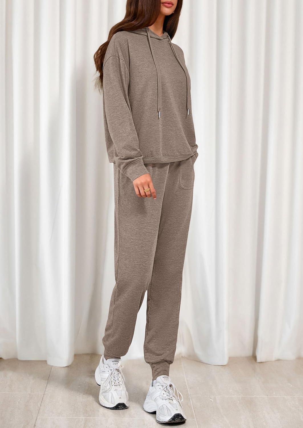 imagePRETTYGARDEN Womens Two Piece Outfits Sweatsuits Lounge Sets Hoodies Sweatshirt Joggers Sweatpants 2025 Fall Fashion ClothesBrown