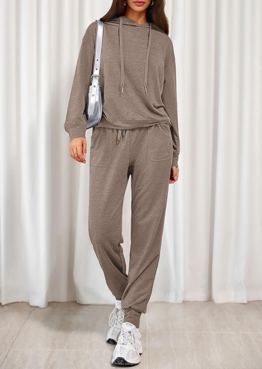 imagePRETTYGARDEN Womens Two Piece Outfits Sweatsuits Lounge Sets Hoodies Sweatshirt Joggers Sweatpants 2025 Fall Fashion ClothesBrown