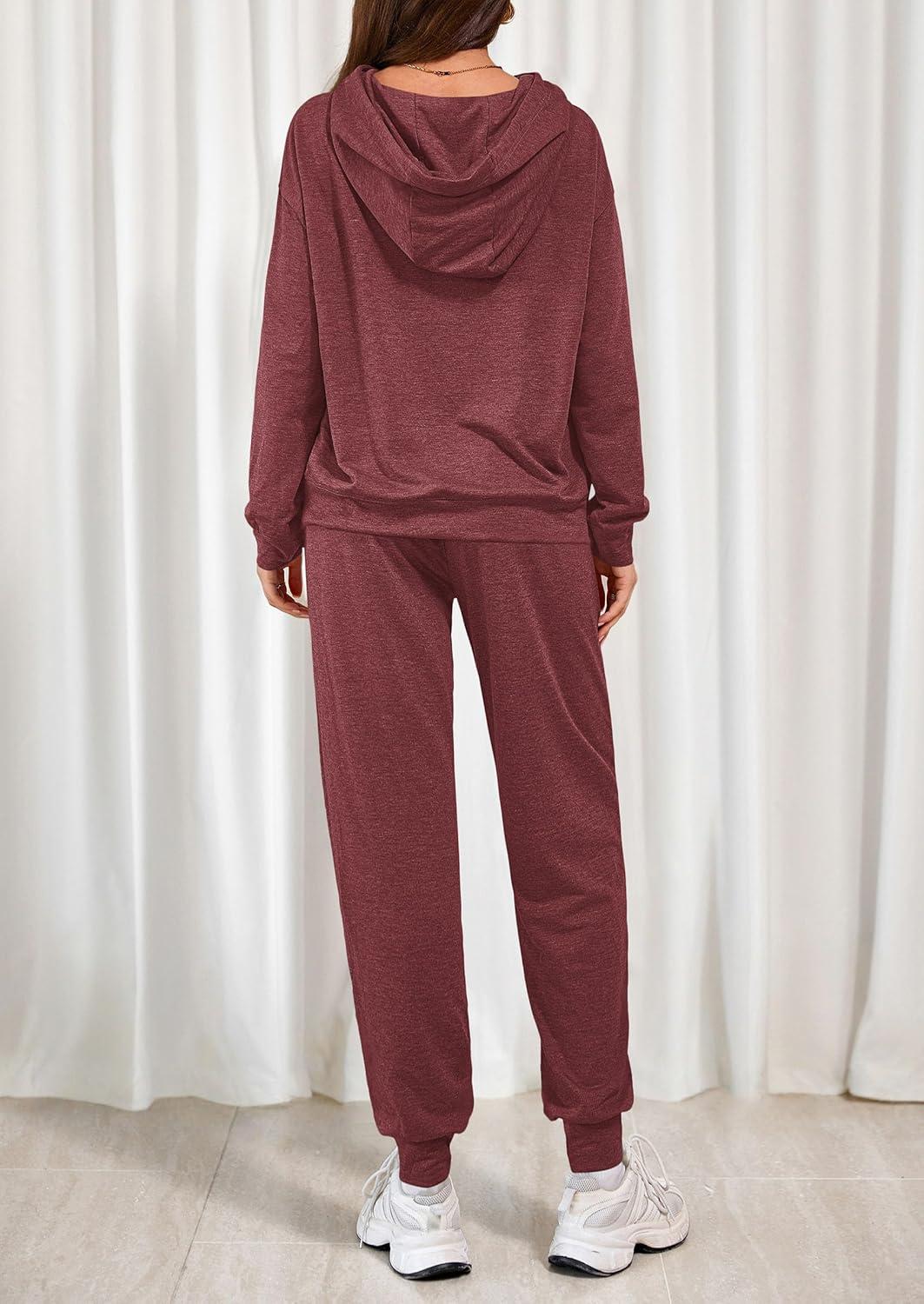 imagePRETTYGARDEN Womens Two Piece Outfits Sweatsuits Lounge Sets Hoodies Sweatshirt Joggers Sweatpants 2025 Fall Fashion ClothesBurgundy